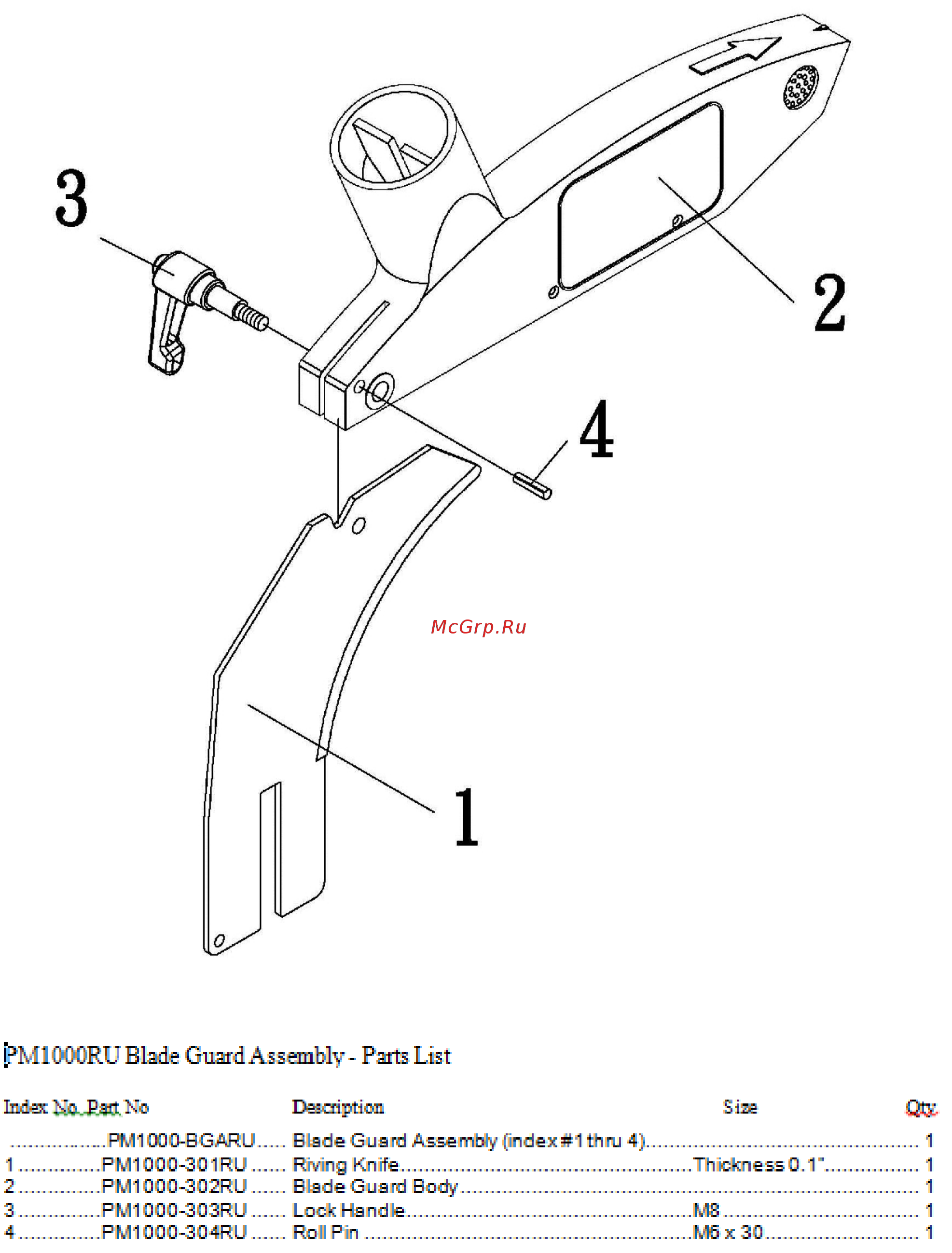 Jet Powermatic PM1000/230В 1791000-RU [30/30] Pm1000ru blade guard assembly exploded view pm1000ru blade guard assembly exploded view