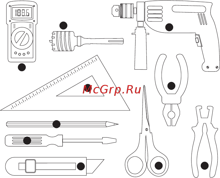 Национальный комфорт ПНК-220-2200/0.5-10 [15/36] Для облегчения подготовки к монтажу на рисунке 7 приведен мини мальный перечень необходимых для монтажа инструментов