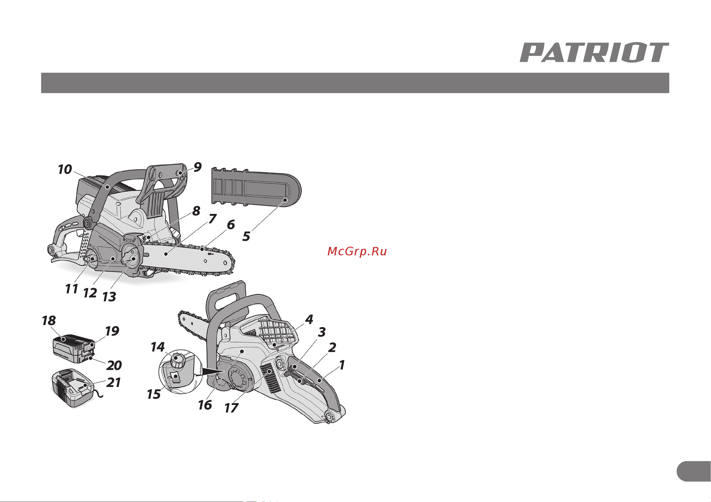 Patriot СS 402XL 40V 220201402 [6/19] Устройство цепных аккумуляторных пил