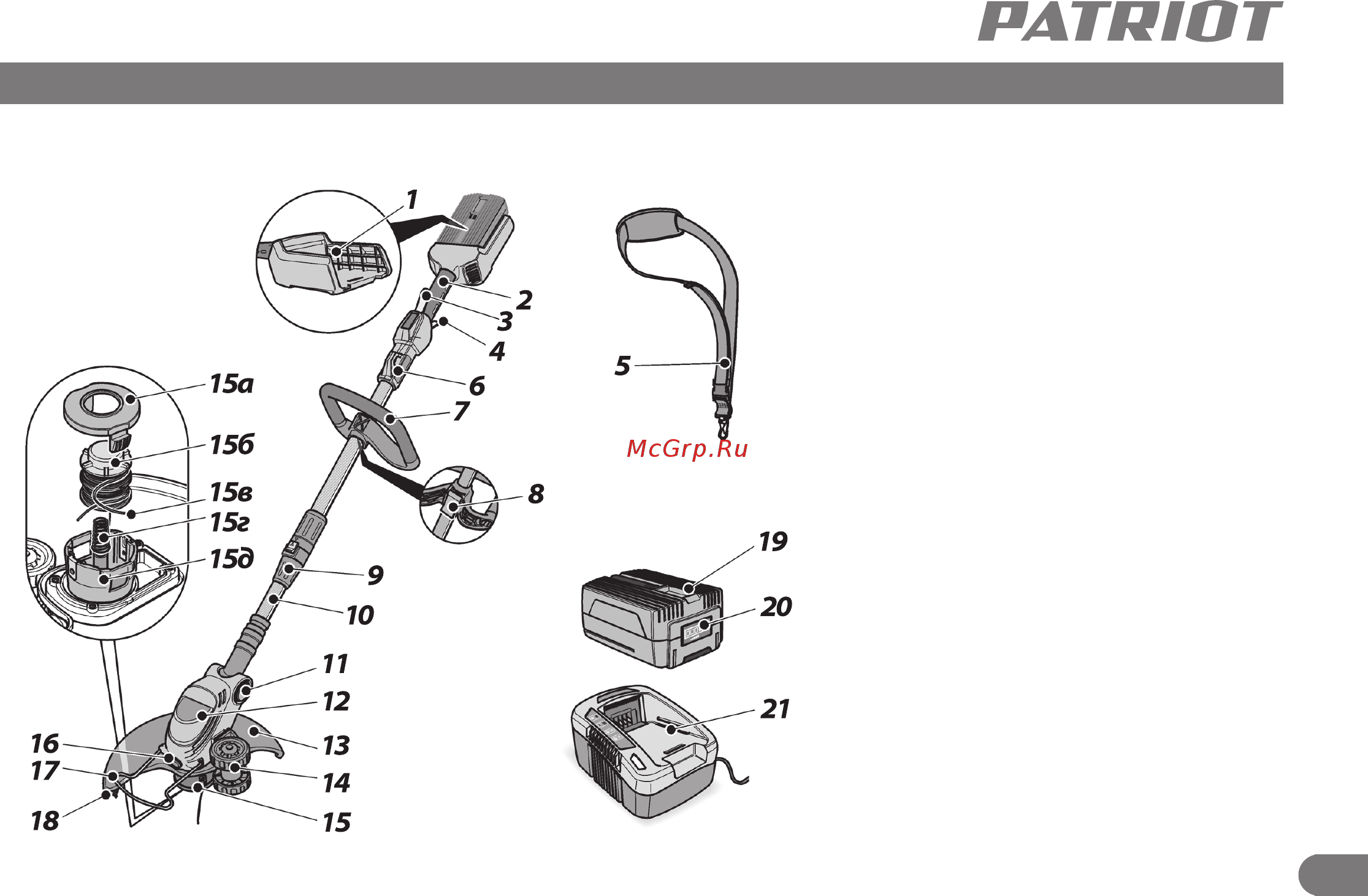 Patriot TR 340XL [8/17] Устройство аккумуляторного триммера