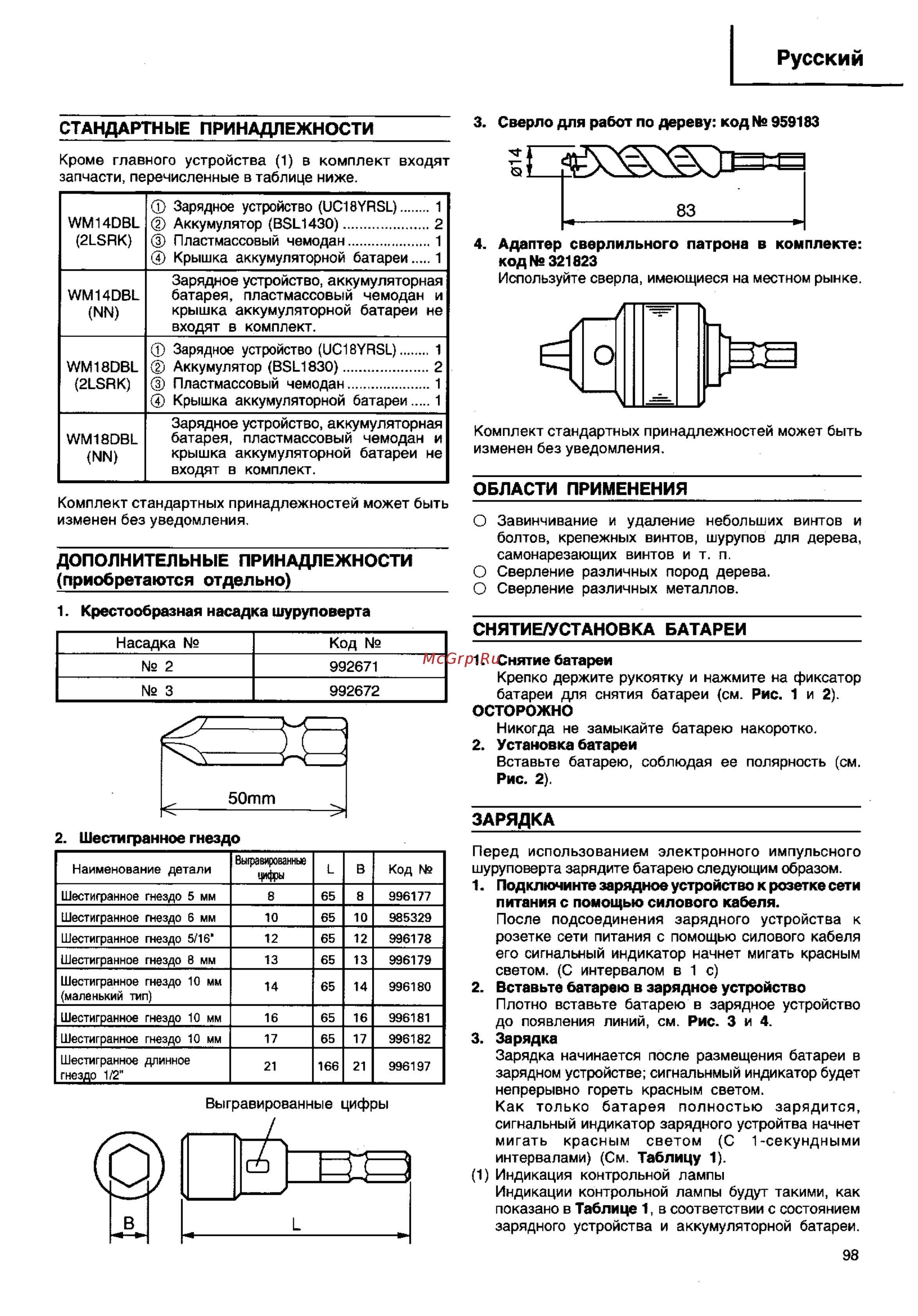 Hitachi WM18DBL LiION [6/20] Области применения