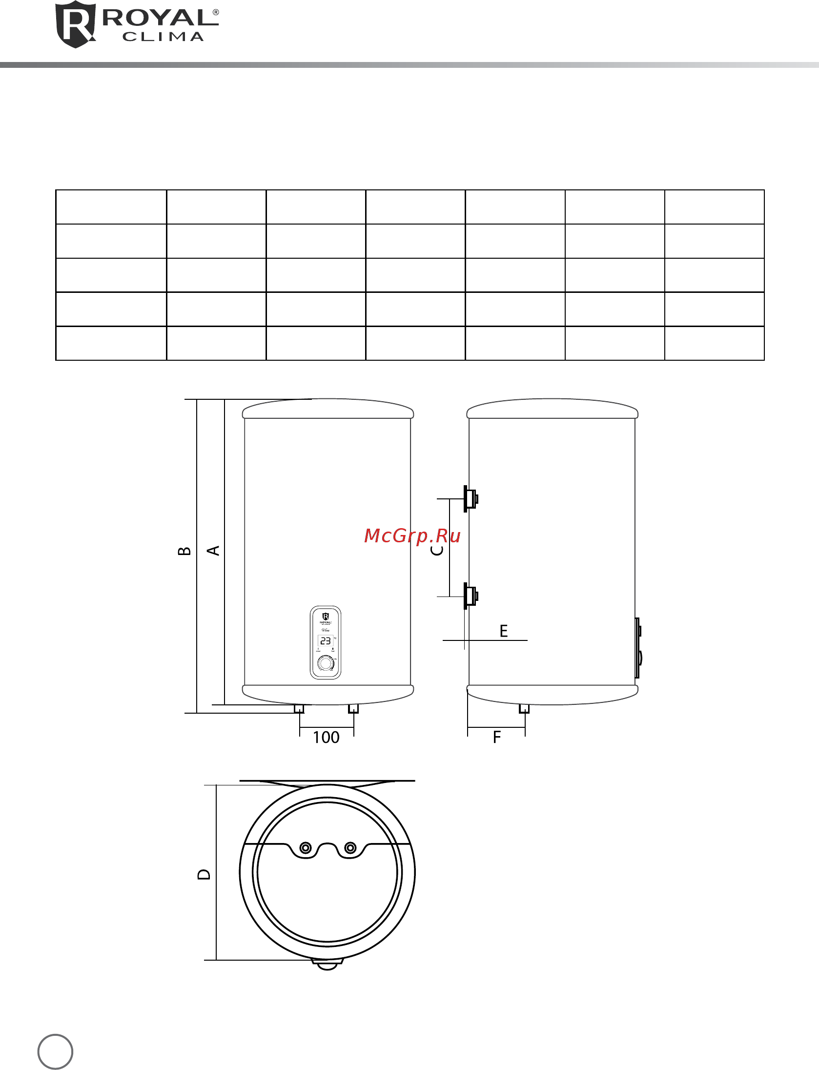 Royal Clima VIVA RWH-V30-RE [8/24] Технические характеристики