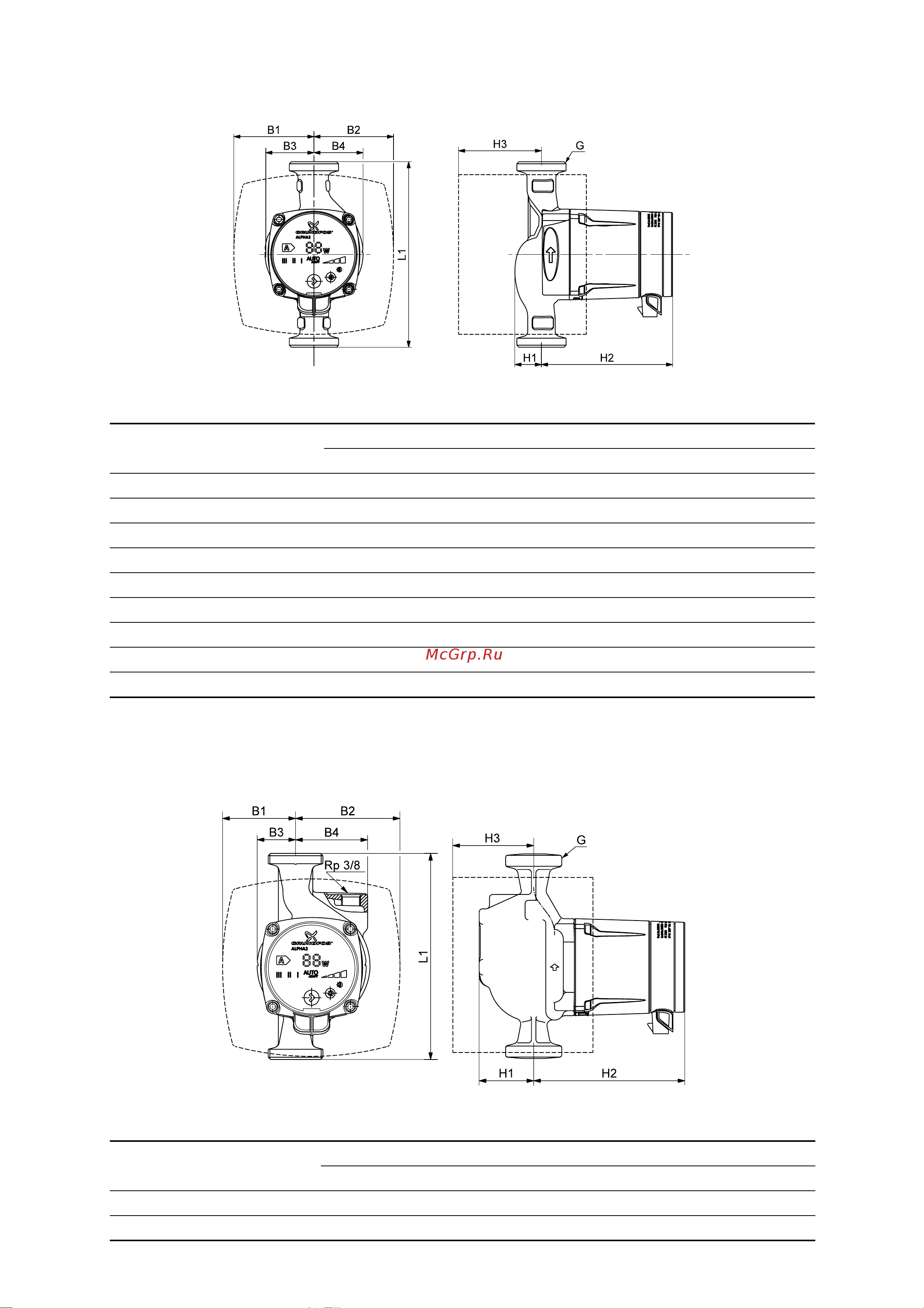 Grundfos ALPHA2 25-60 180 [29/40] Монтажные размеры grundfos alpha2 xx 40 xx 50 xx 60