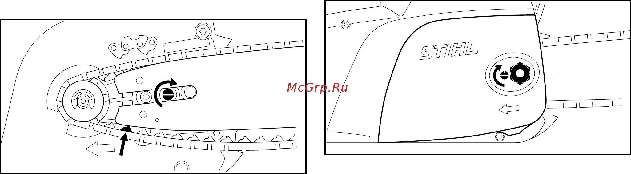 Stihl MSE 141 С-Q 14\ [18/44] Демонтаж направляющей шины и пильной цепи