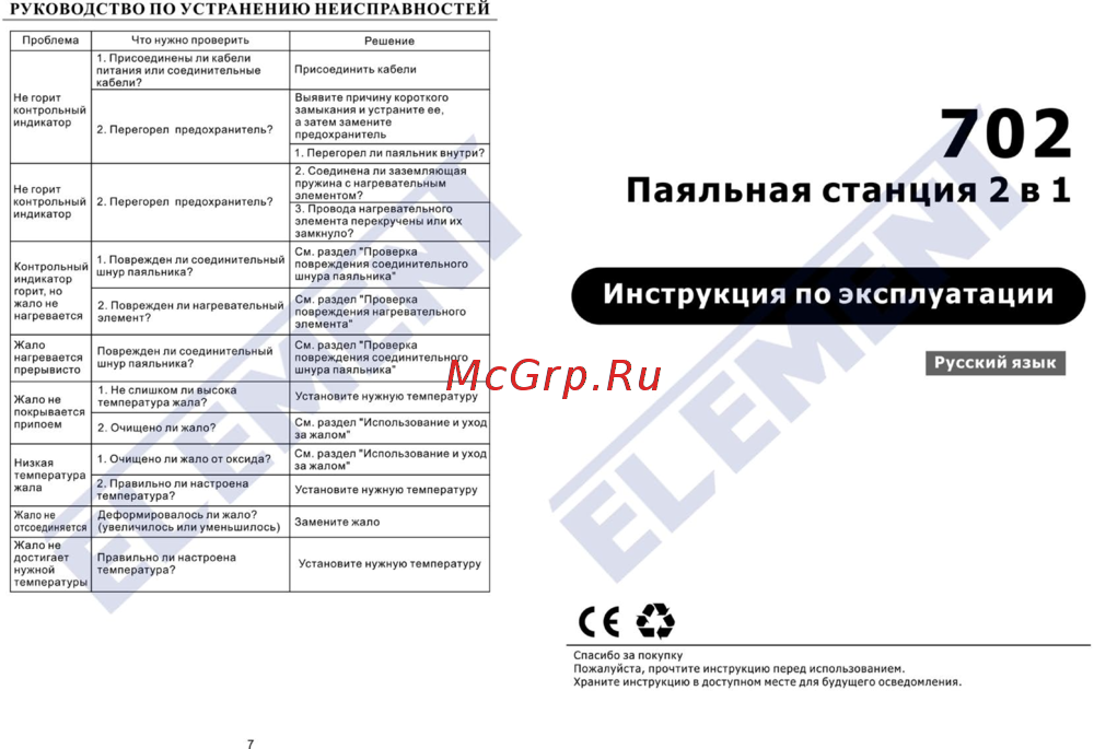 Element 702 15668 Инструкция по эксплуатации