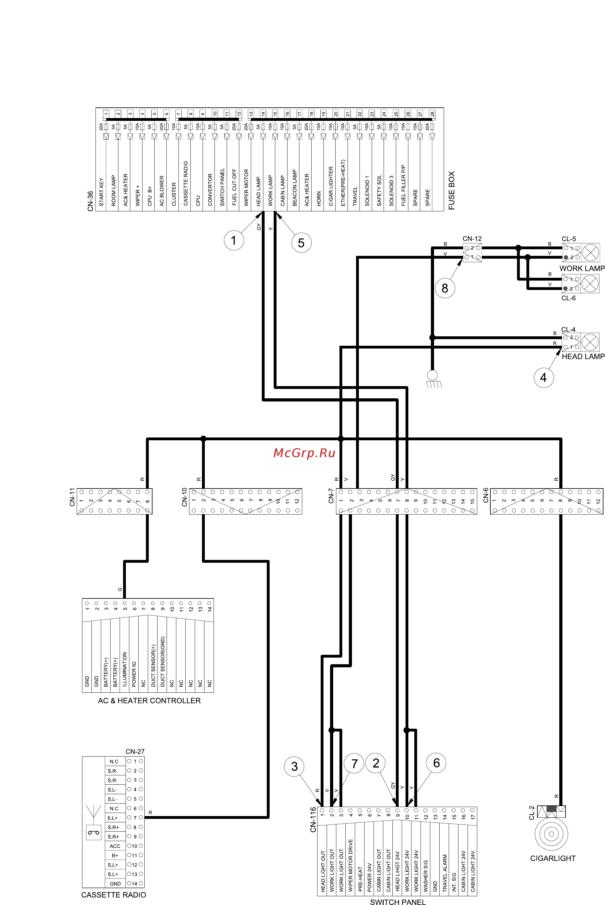 Hyundai Robex 210LC-7 [172/181] Head and work light circuit 1001 and up tier ii