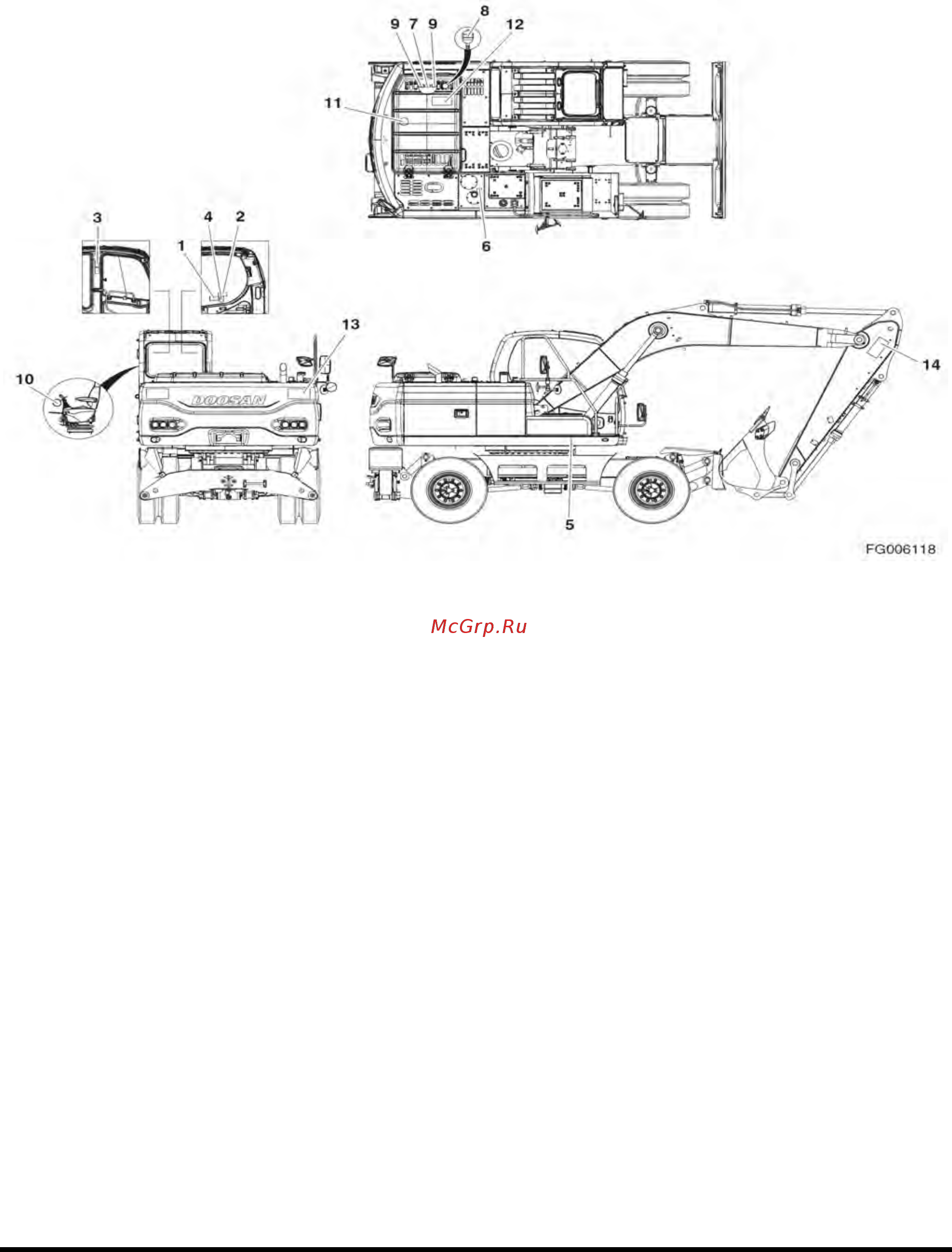 Doosan DX160W [10/311] Расположение э тикеток безопасности