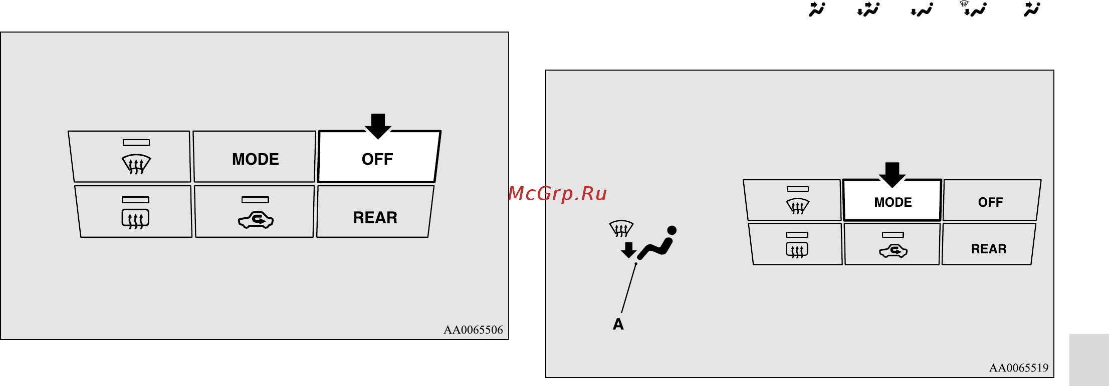 Mitsubishi Pajero IV [319/600] Кнопка выбора режима подачи воздуха