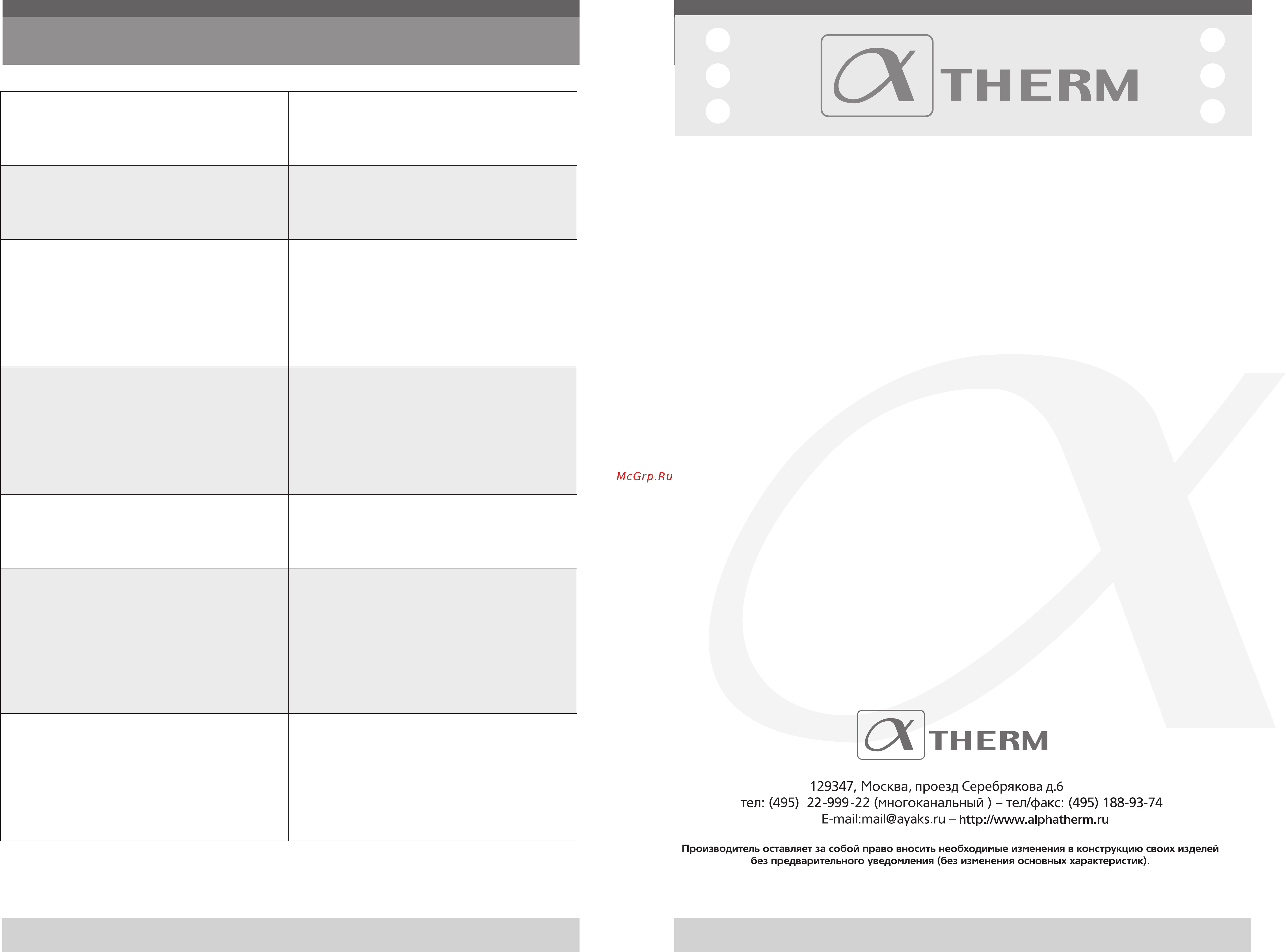 Alphatherm Sigma Eco PTD 24 Инструкция по эксплуатации онлайн [12/12] 338116