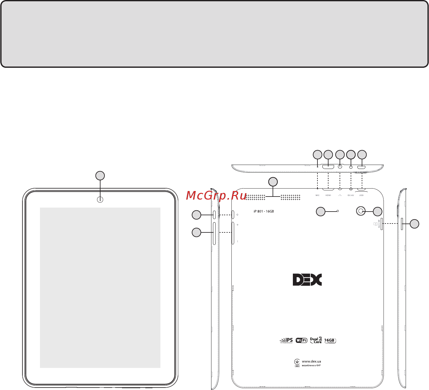 DEX iP801-16GB [7/122] Внешний вид устройства расположение разъемов и органов управления