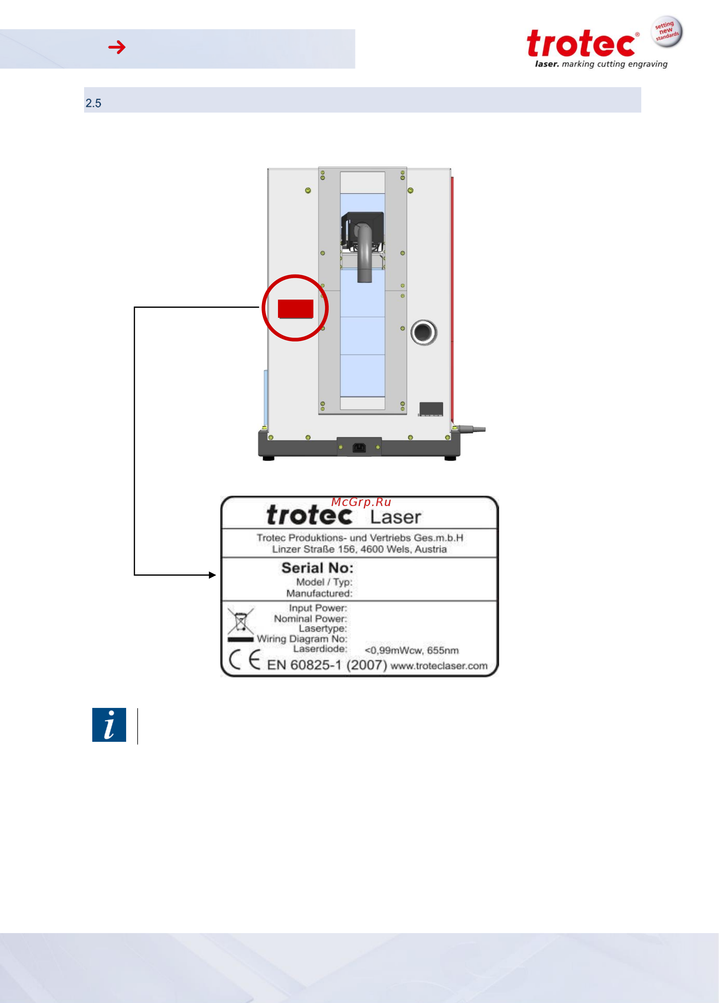 Trotec SpeedMarker 1600 [8/51] Manufacturer s label