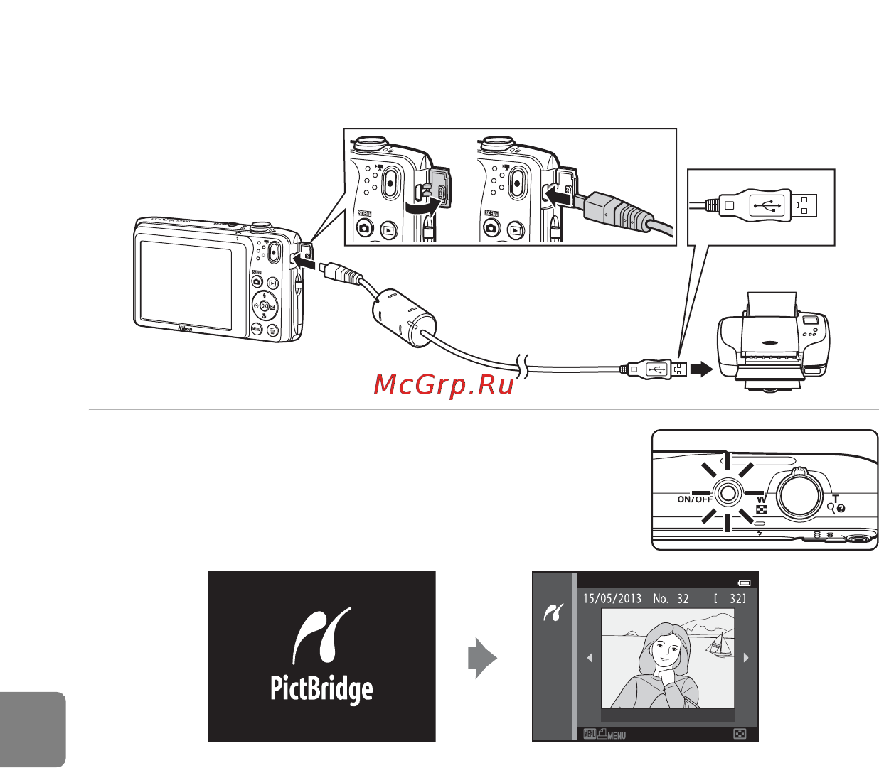 Nikon Coolpix S3500 Pink [144/248] Подключите фотокамеру к принтеру с помощью прилагаемого usb кабеля