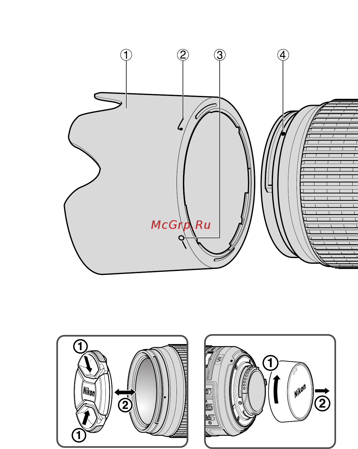 Nikon 70-300MM F/4.5-5.6G ED-IF AF-S VR ZOOM-NIKKOR Инструкция по эксплуатации онлайн [2/116] 42927