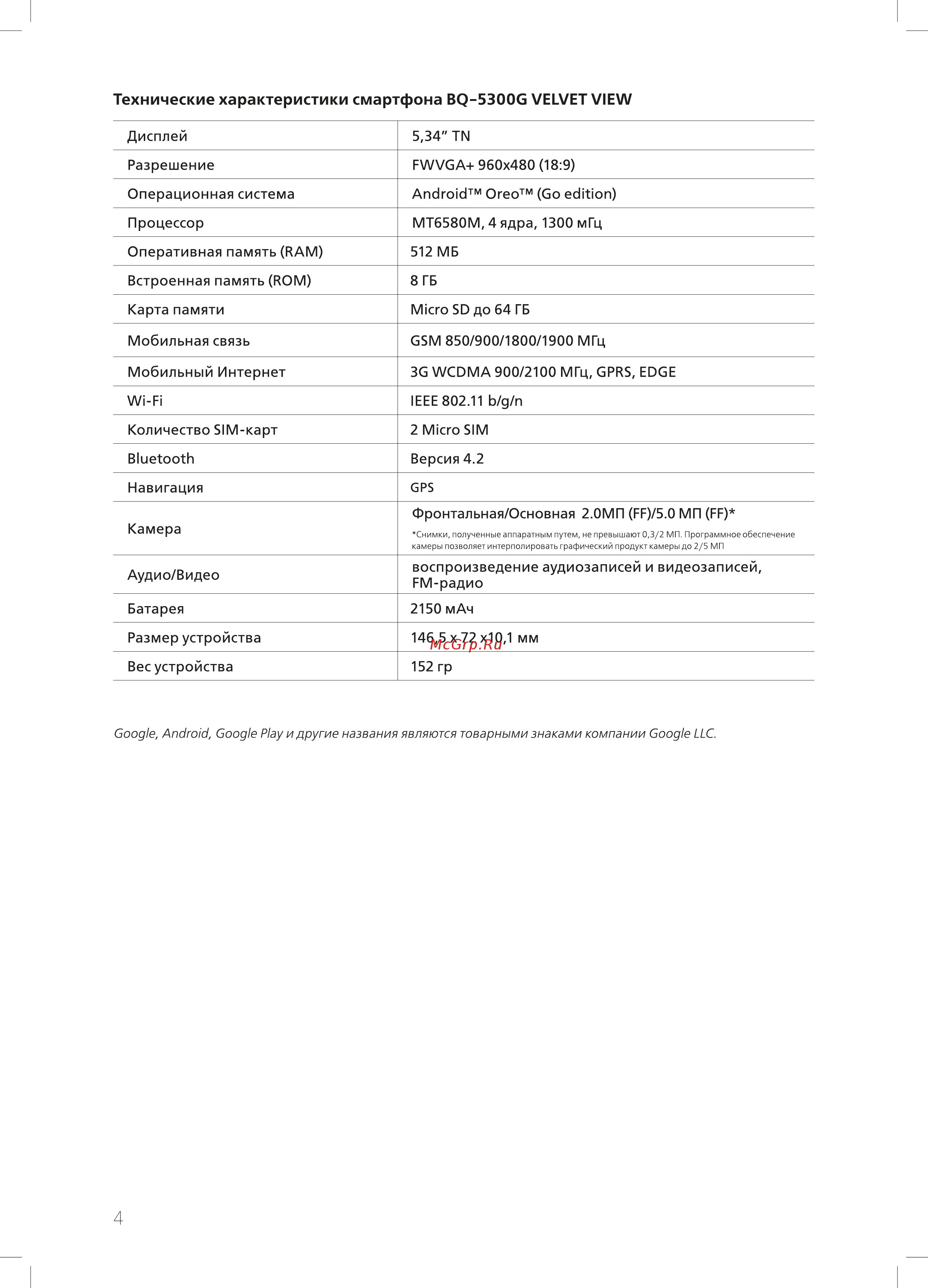 BQ BQ-5300G VELVET VIEW Инструкция по эксплуатации онлайн [4/24] 339802