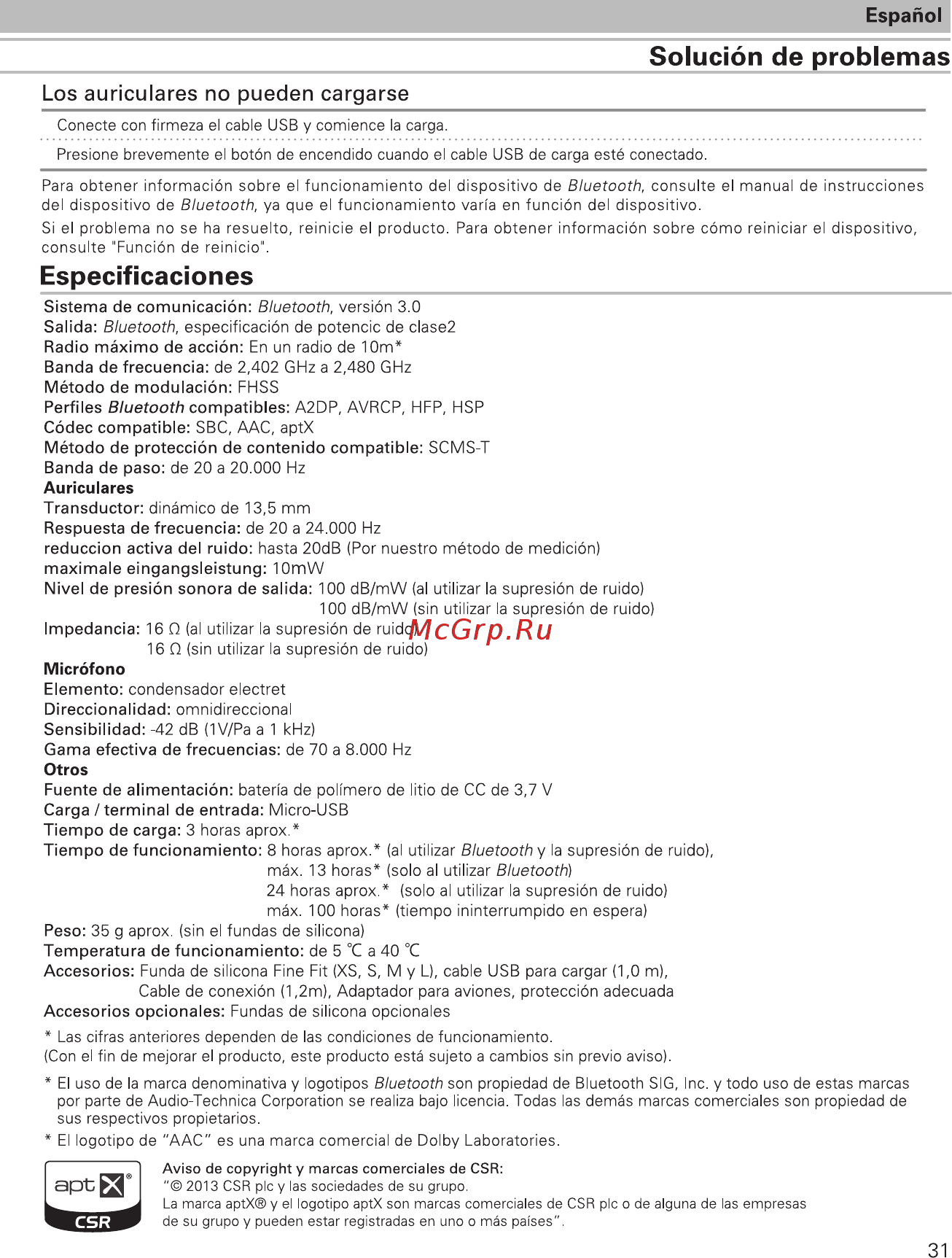 Audio-Technica ATH-ANC40 BT [31/88] Especificaciones________________________________________________