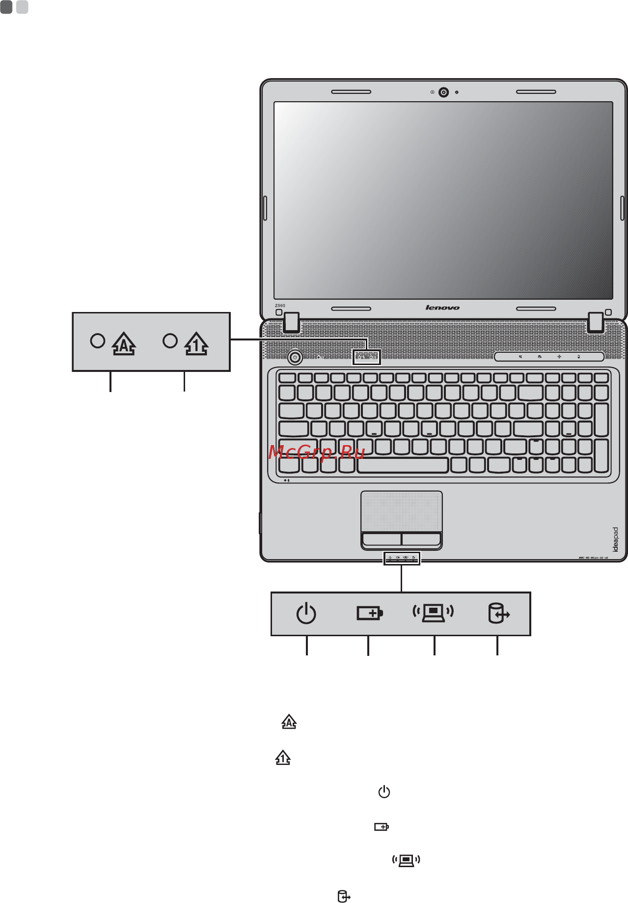 Lenovo IdeaPad Z560 [32/76] Индикаторы состояния системы