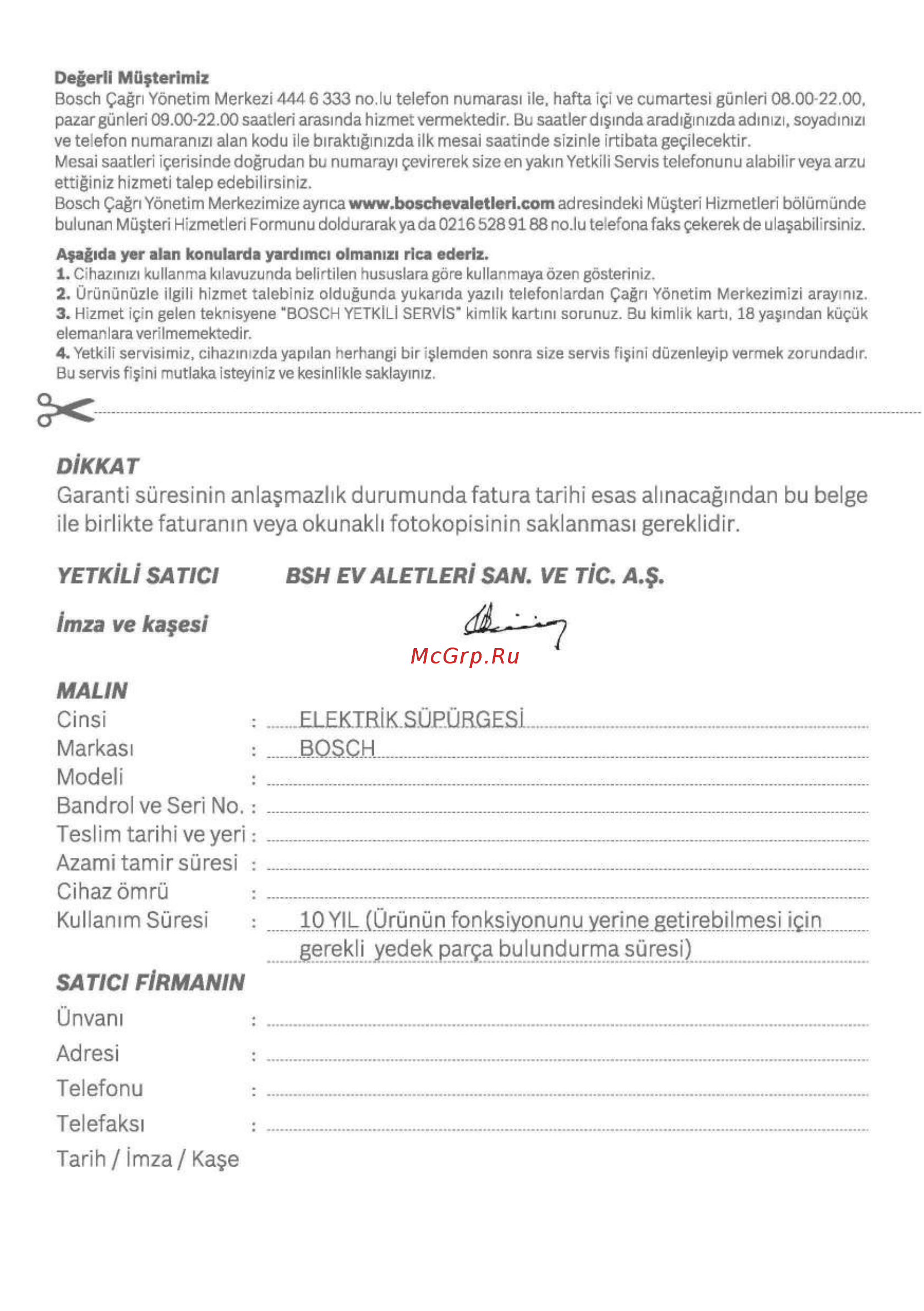 Bosch BSG 62144 [96/101] Bsh ev aletlerì san ve tìc a