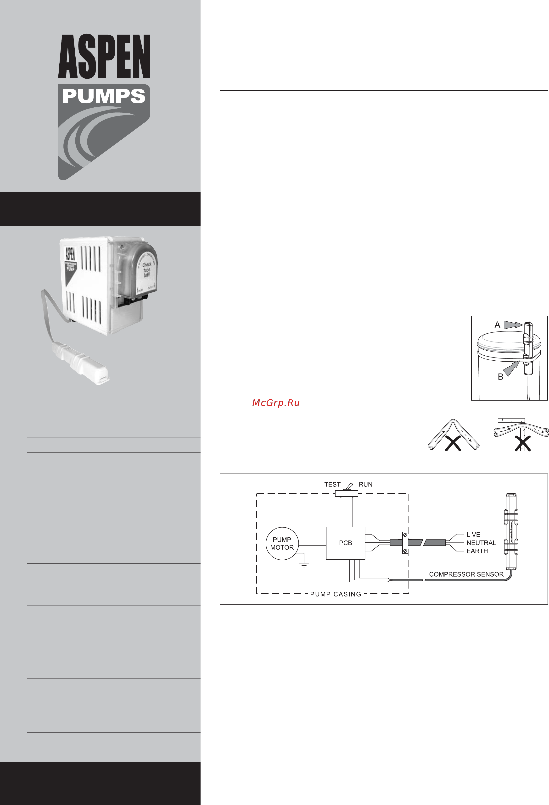 Aspen pumps Compressor Sensor Рump Инструкция по эксплуатации онлайн