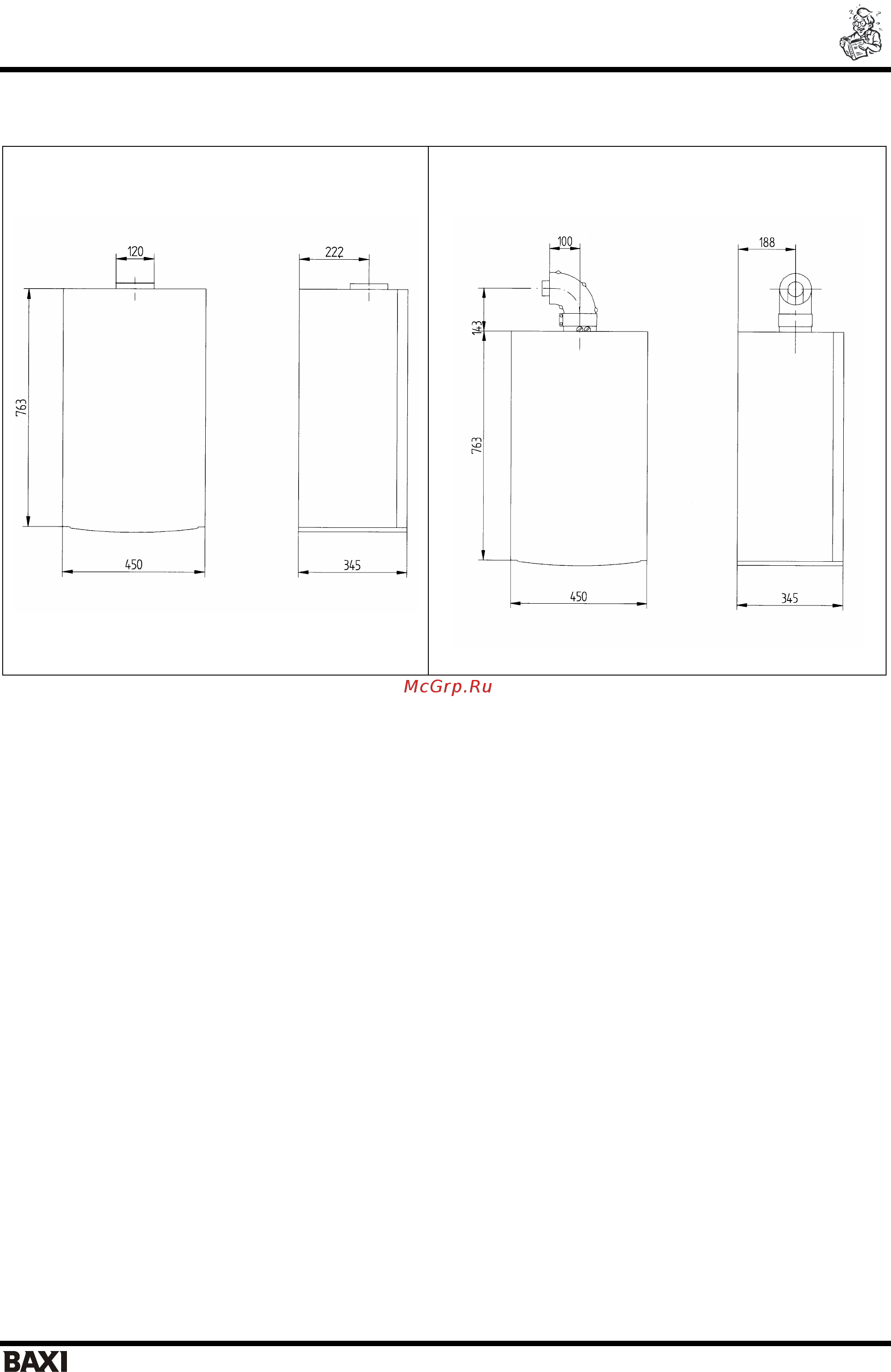 Baxi LUNA 3 comfort 1,240 i [17/48] Габаритные размеры котла