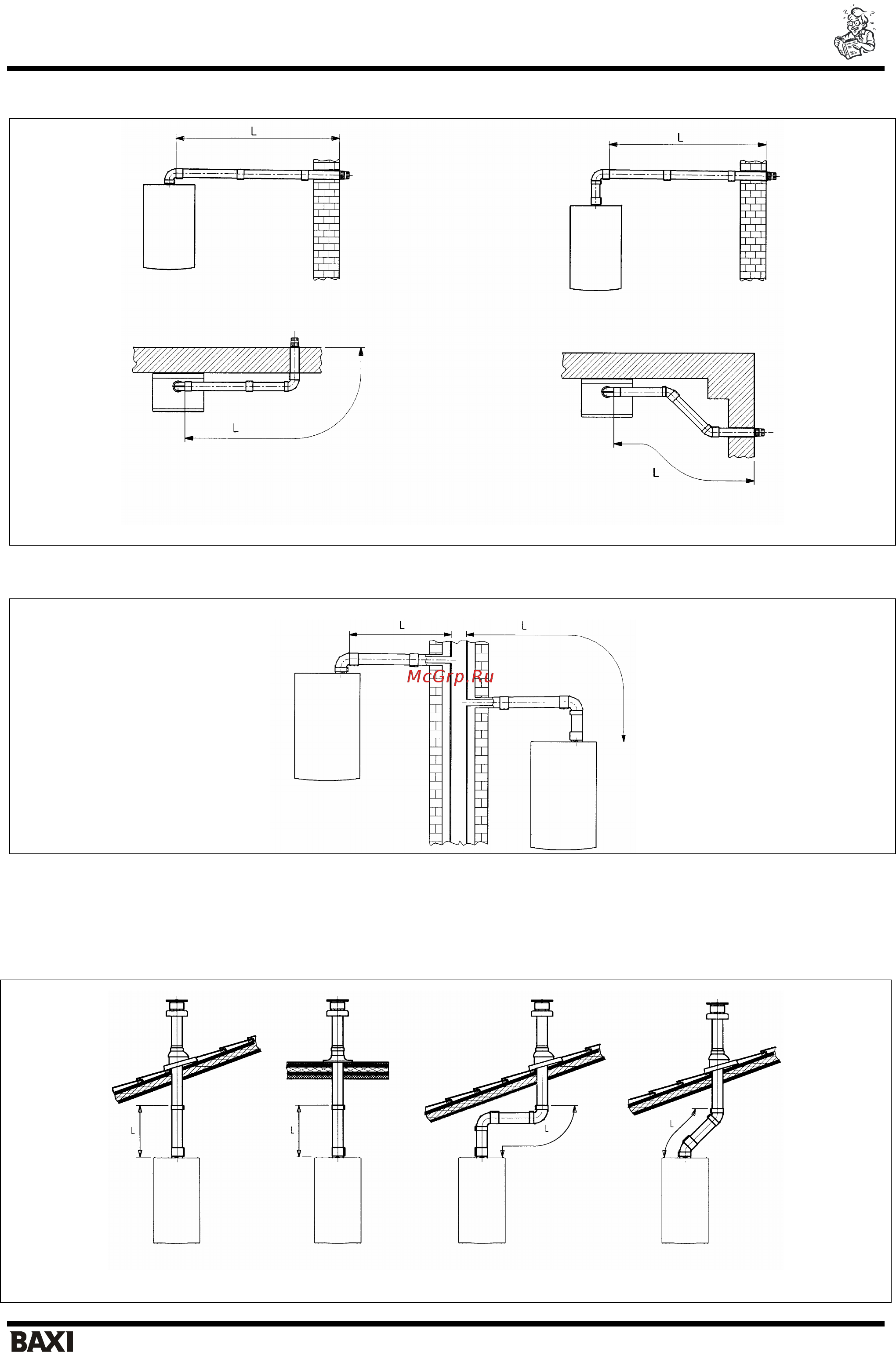 Baxi LUNA 3 comfort 1,240 i [19/48] Варианты горизонтальной установки наконечника дымохода
