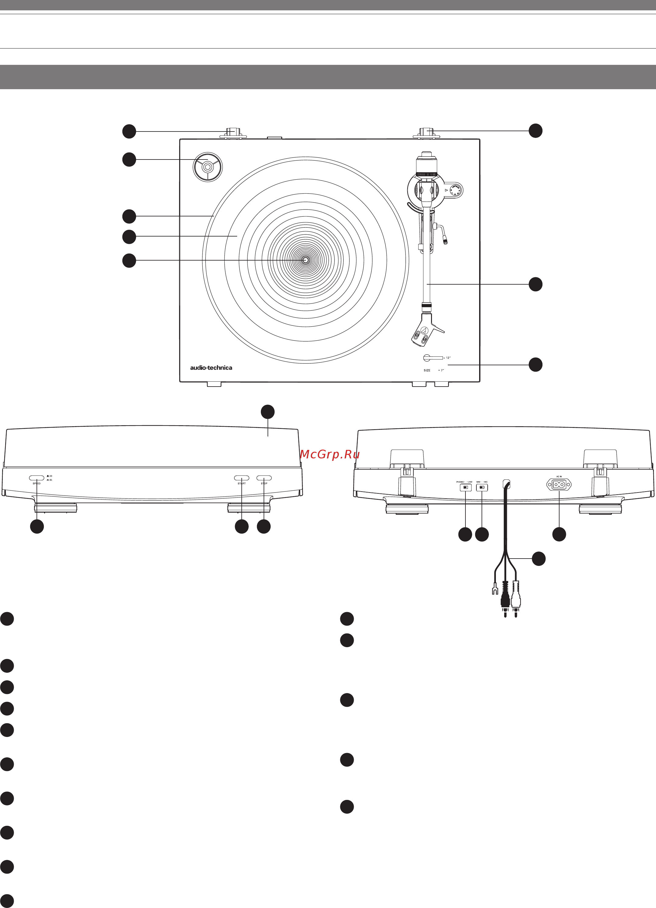 Audio-Technica AT-LP3XBT BK [4/15] Название и назначение частей