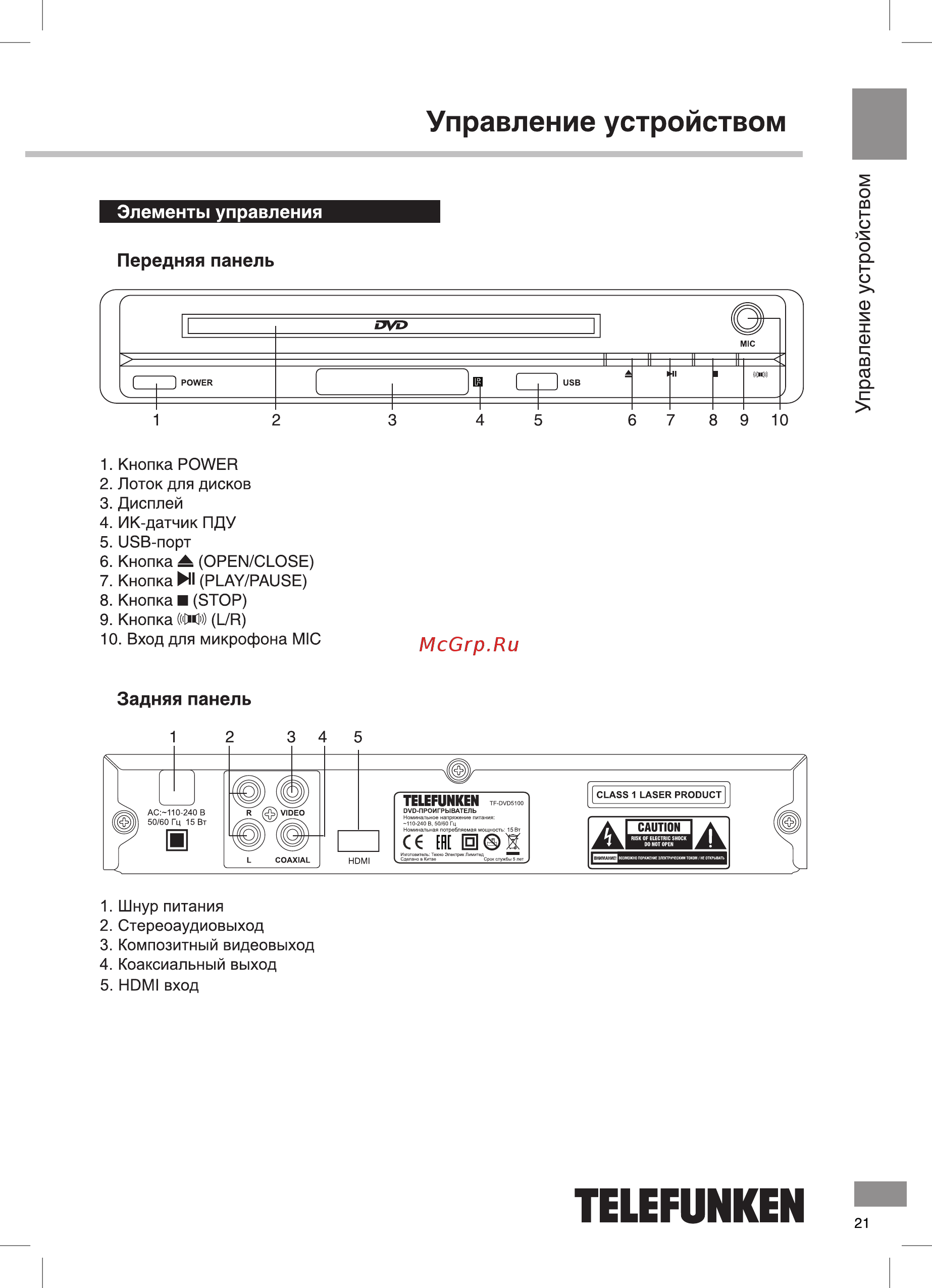 Telefunken TF-DVD5100 Инструкция по эксплуатации онлайн [6/28] 343960