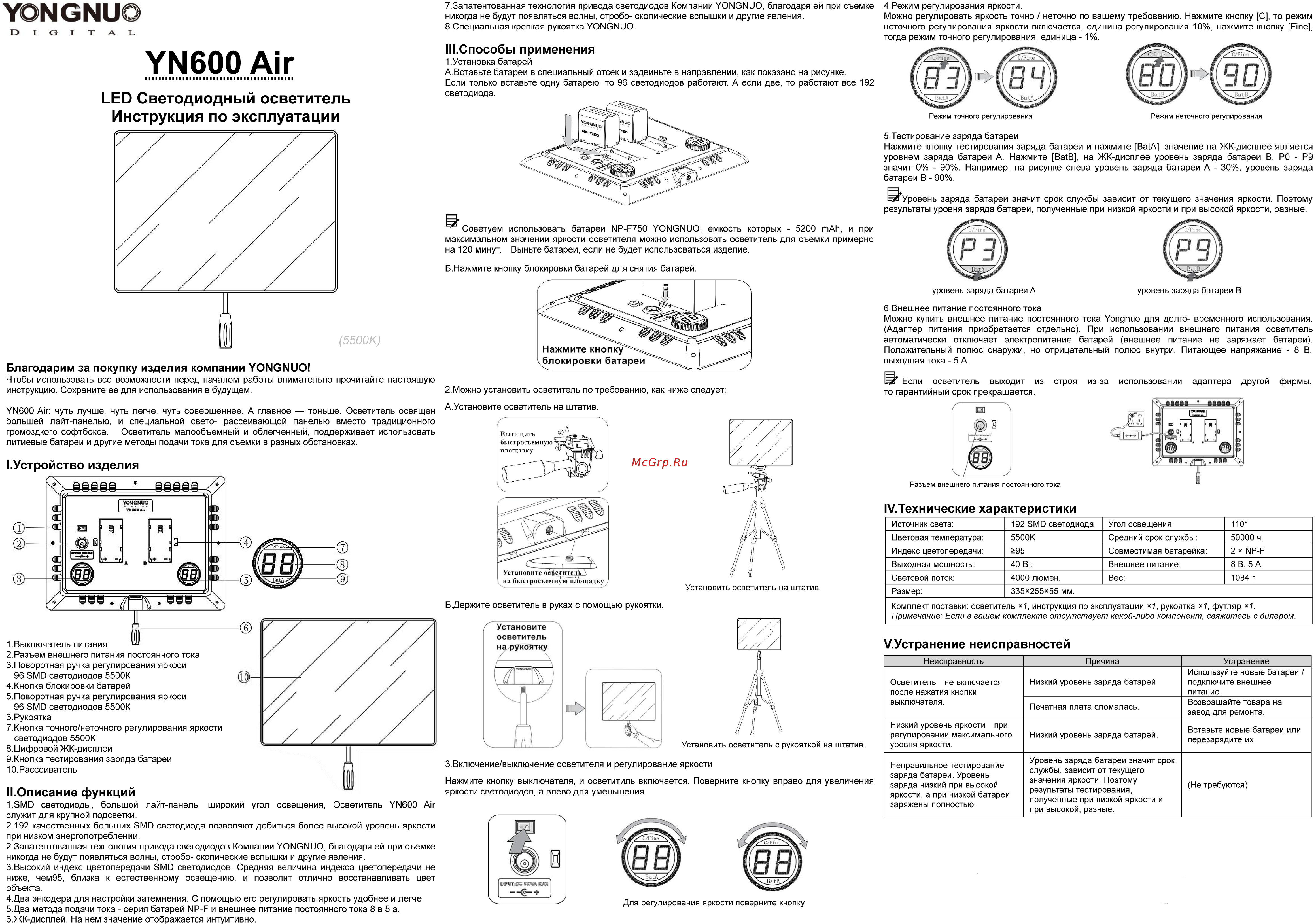 Yongnuo YN-600AIR Инструкция по эксплуатации онлайн