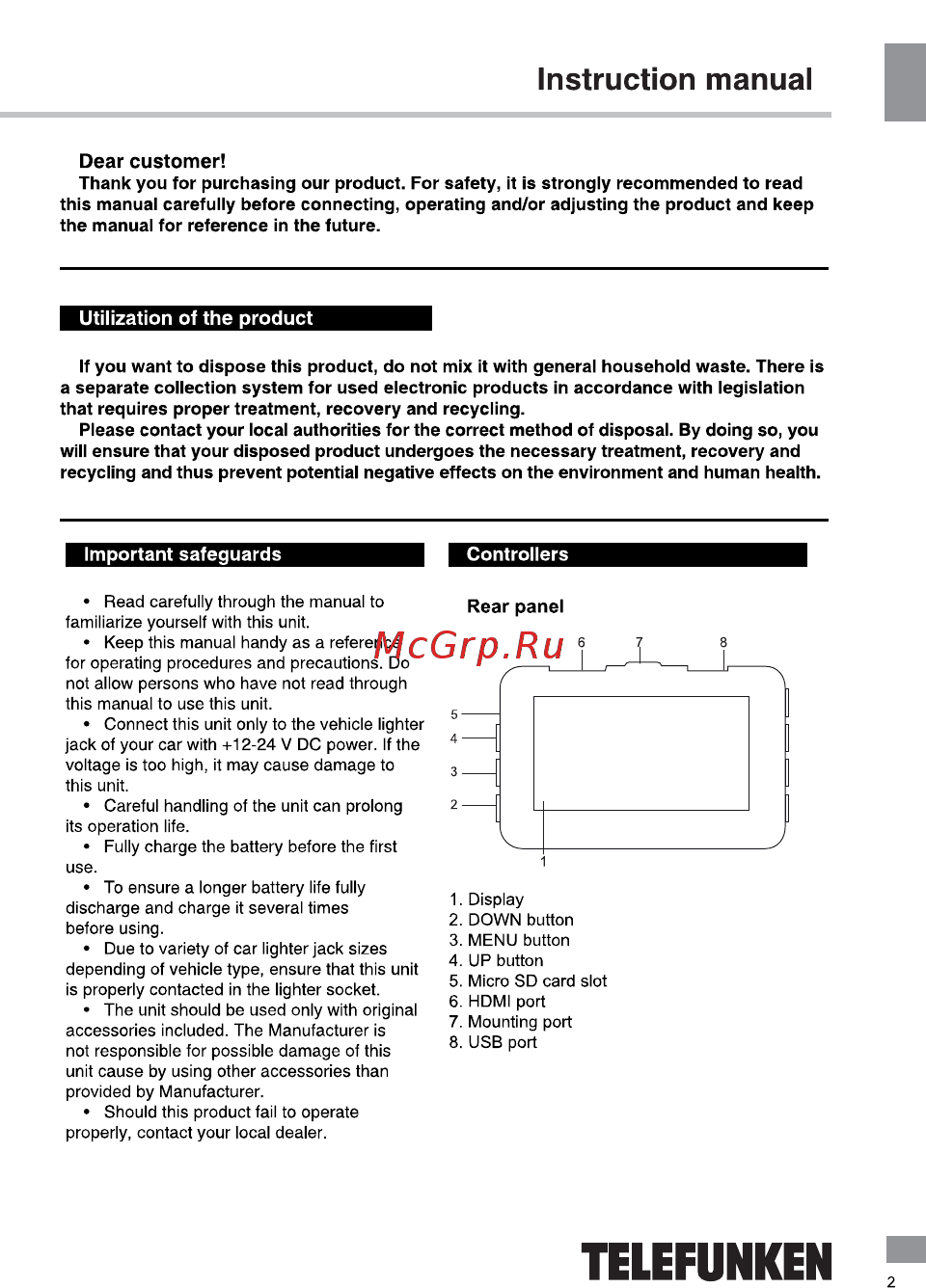 Telefunken TF-DVR30FHD Black [2/20] Instruction manual