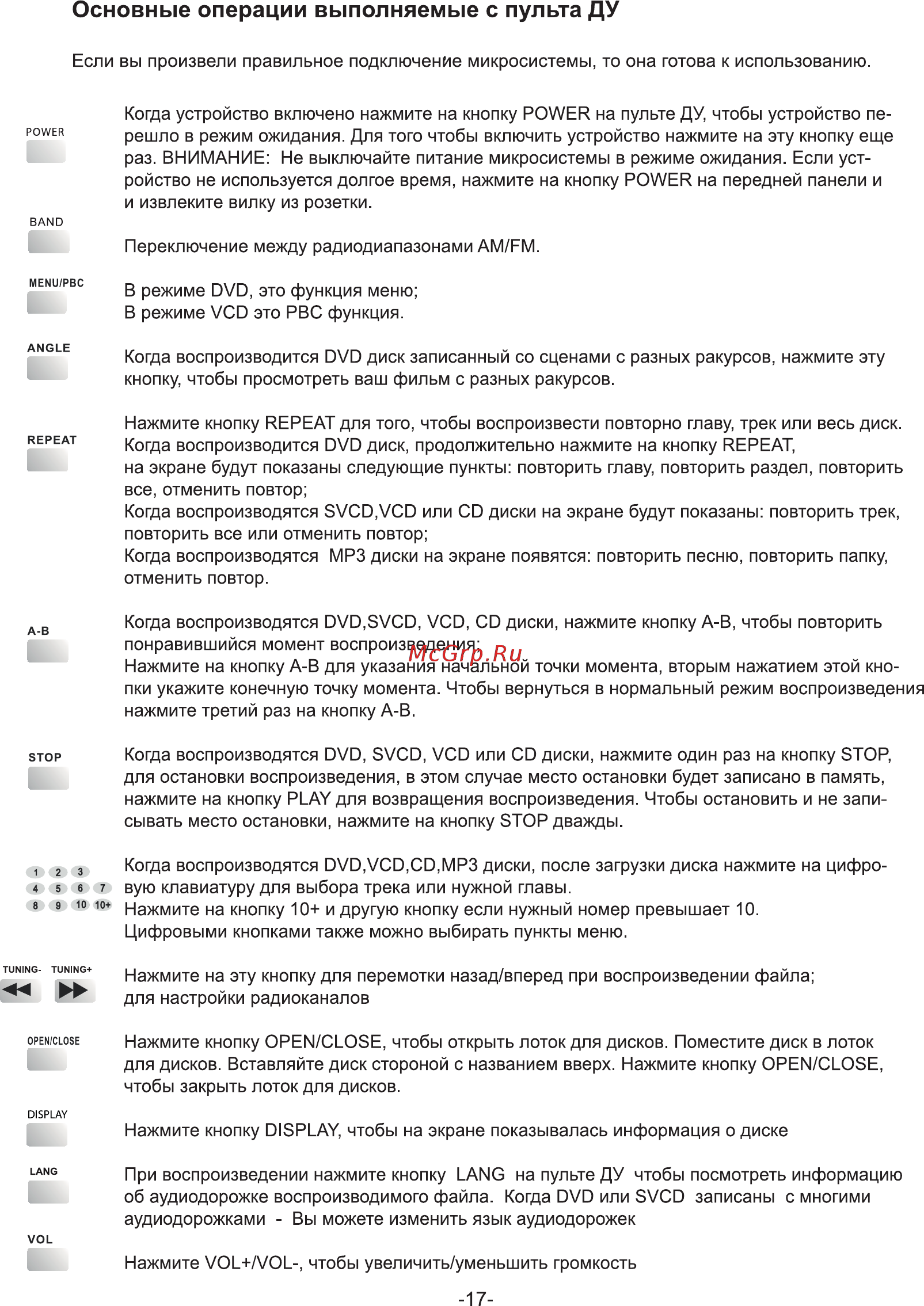 Hyundai H-MS220 [17/29] Основные операции выполняемые с пульта ду