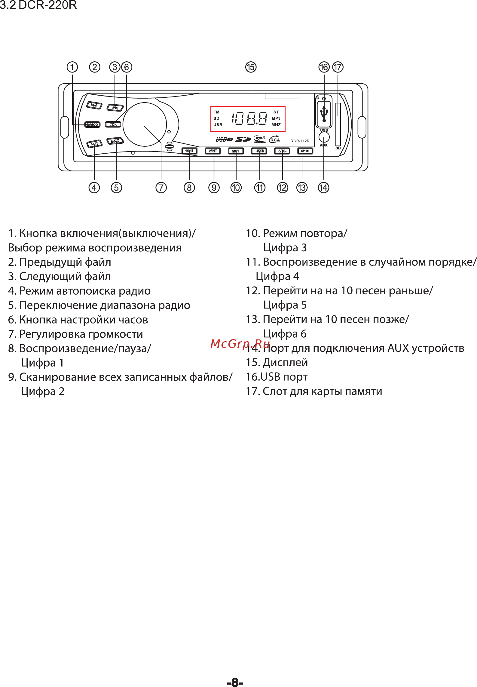 Digma DCR-210R Инструкция по эксплуатации онлайн [8/16] 344200