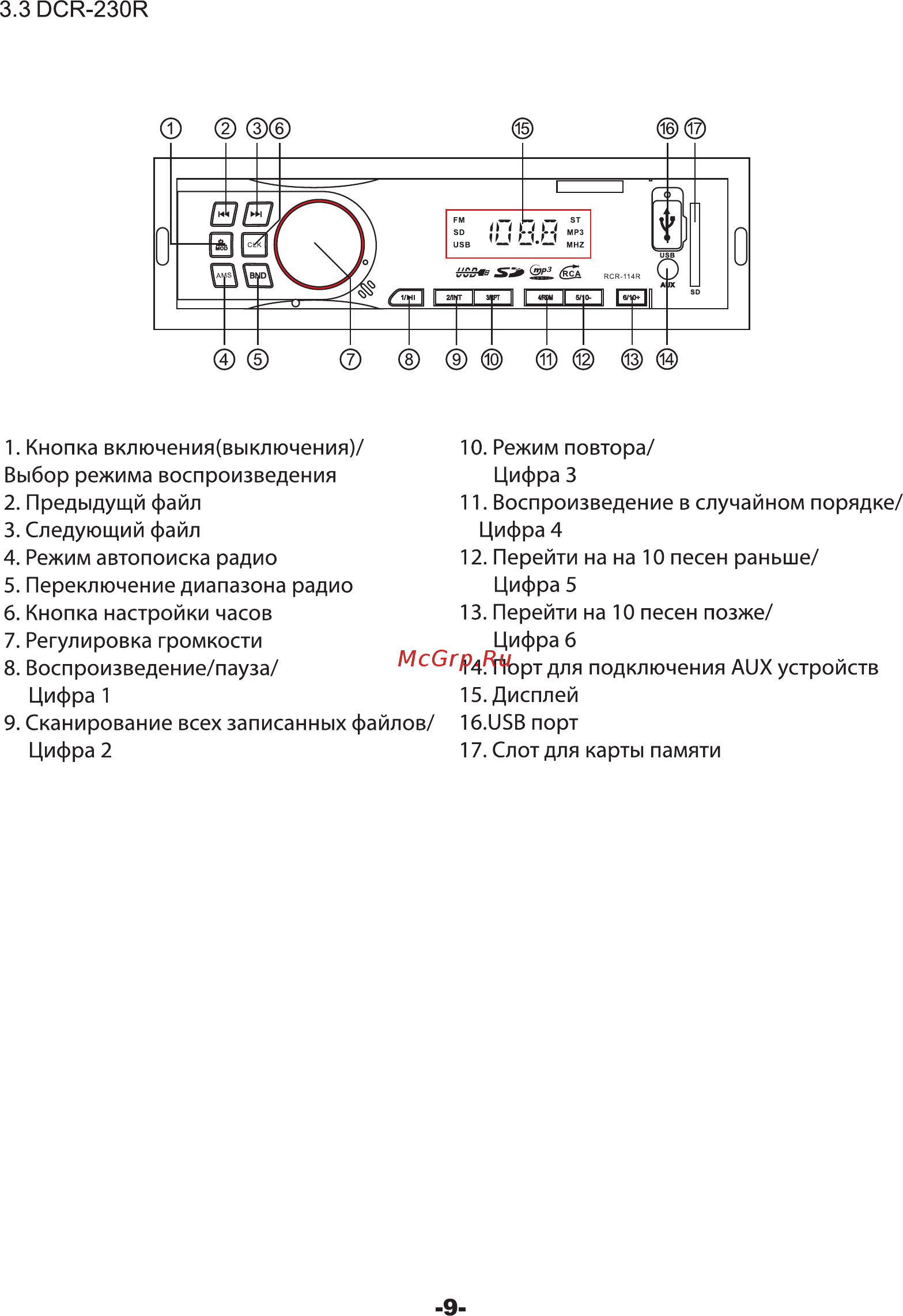 Digma DCR-210R Инструкция по эксплуатации онлайн [9/16] 344200