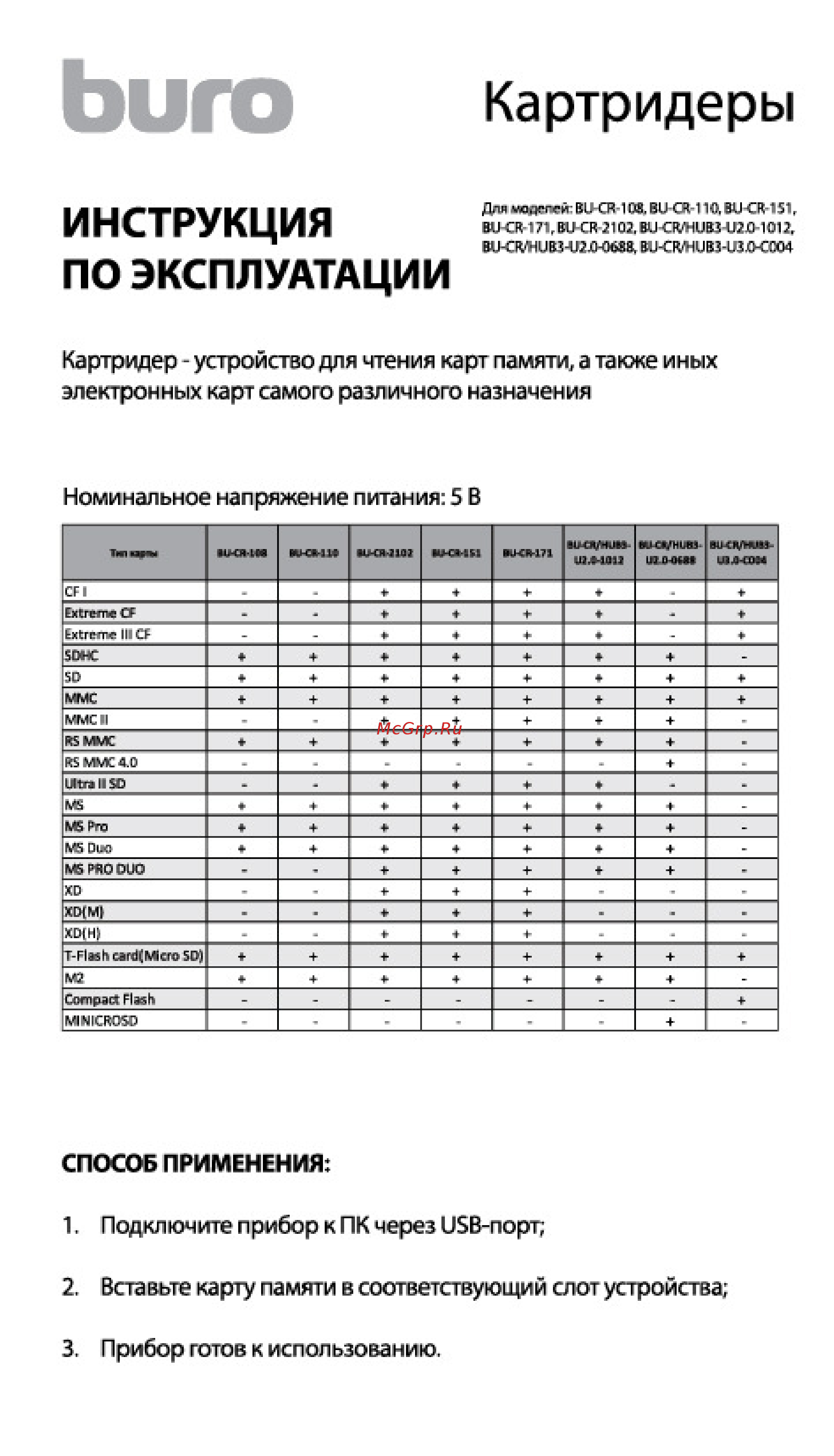 Buro BU-CR-171 Инструкция по эксплуатации онлайн