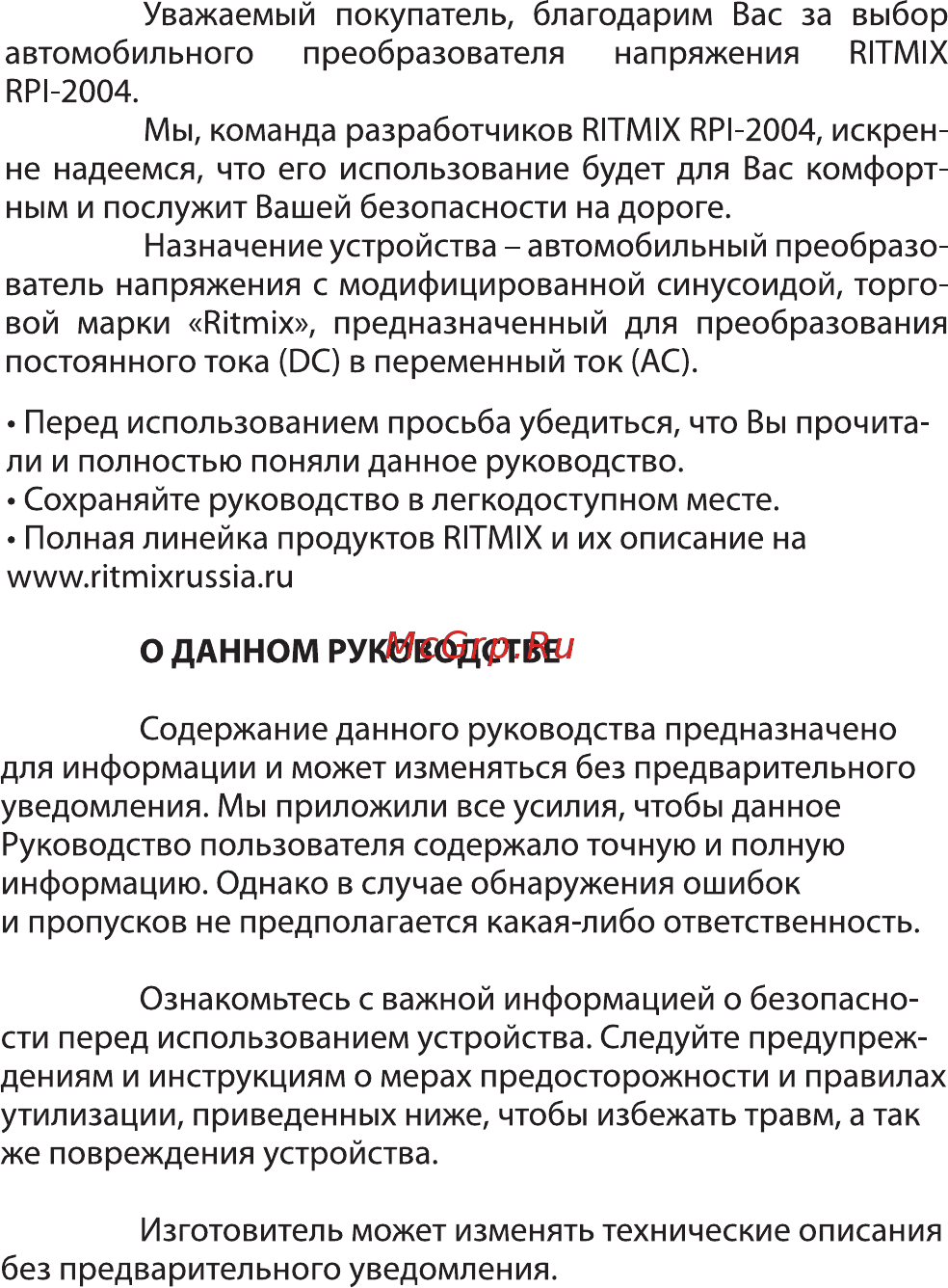 Ritmix RPI-2004 Инструкция по эксплуатации онлайн [2/11] 344689