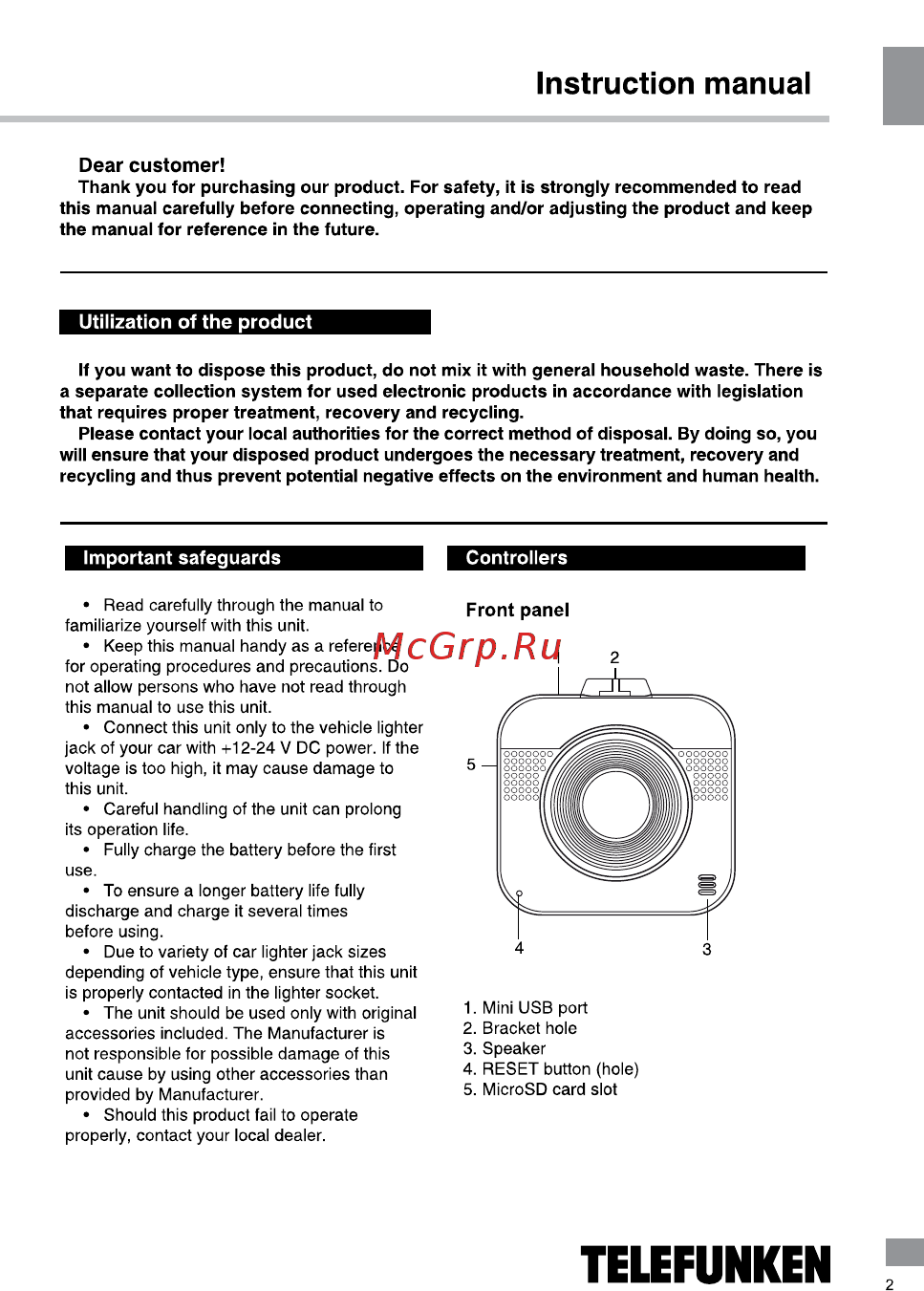 Telefunken TF-DVR39HD Black [2/20] Instruction manual