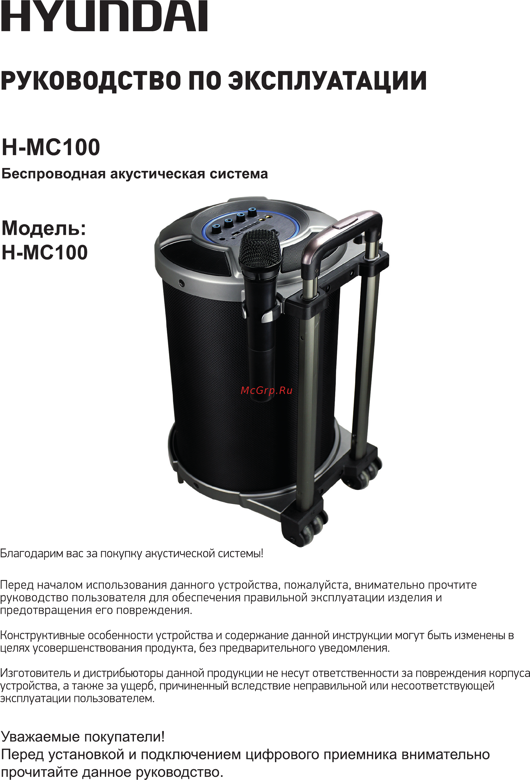 Hyundai H-MC100 Инструкция по эксплуатации онлайн