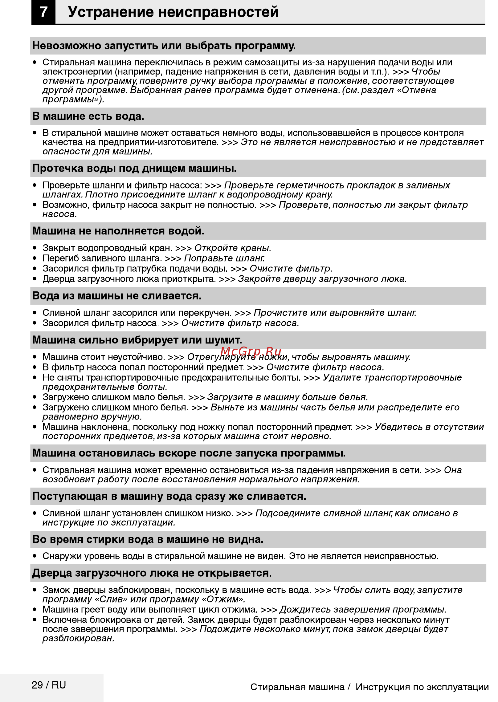 Beko WSRE 7532 PRWI [29/36] Устранение неисправностей