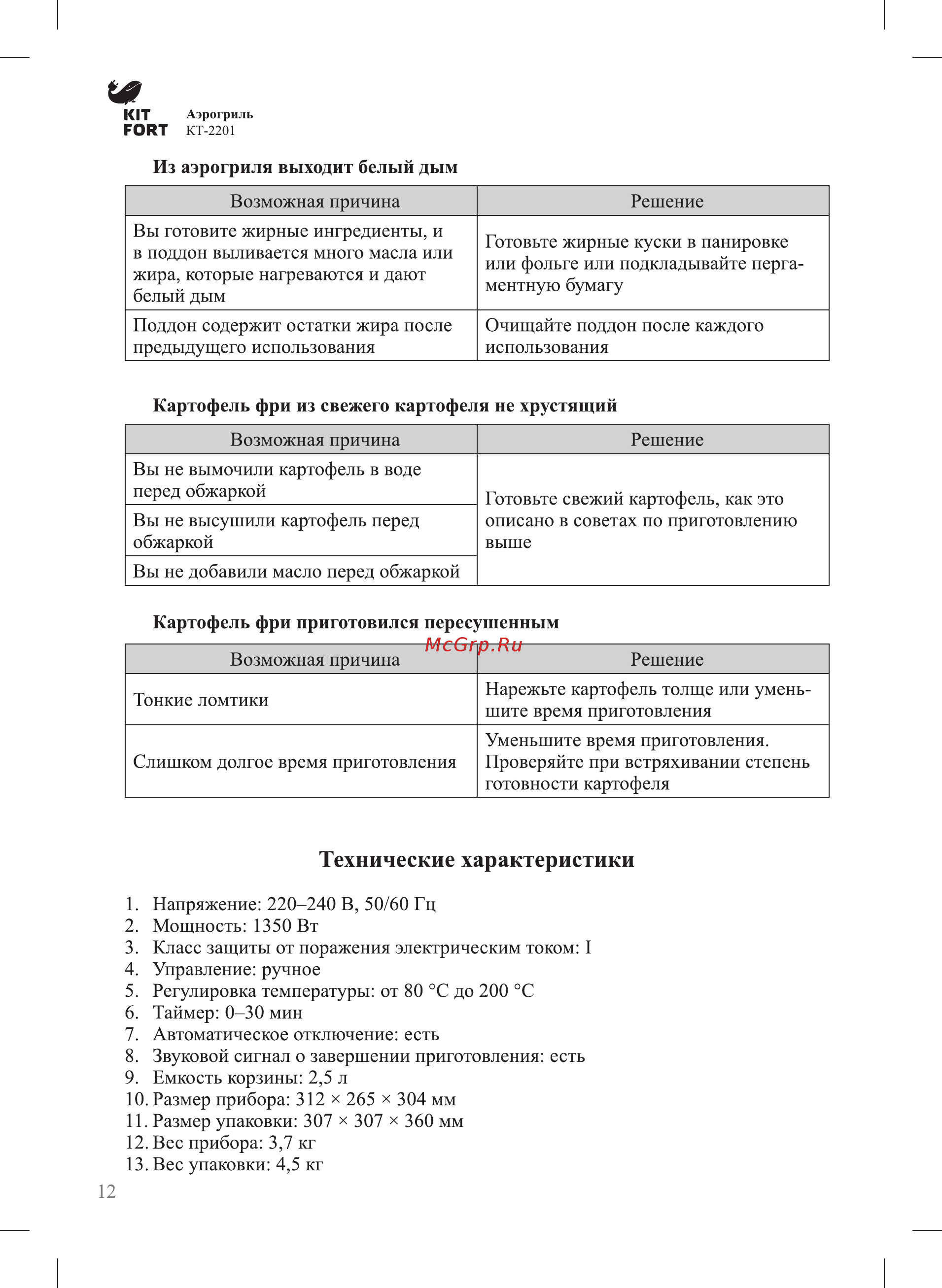 Kitfort КТ-2201 [12/16] Технические характеристики