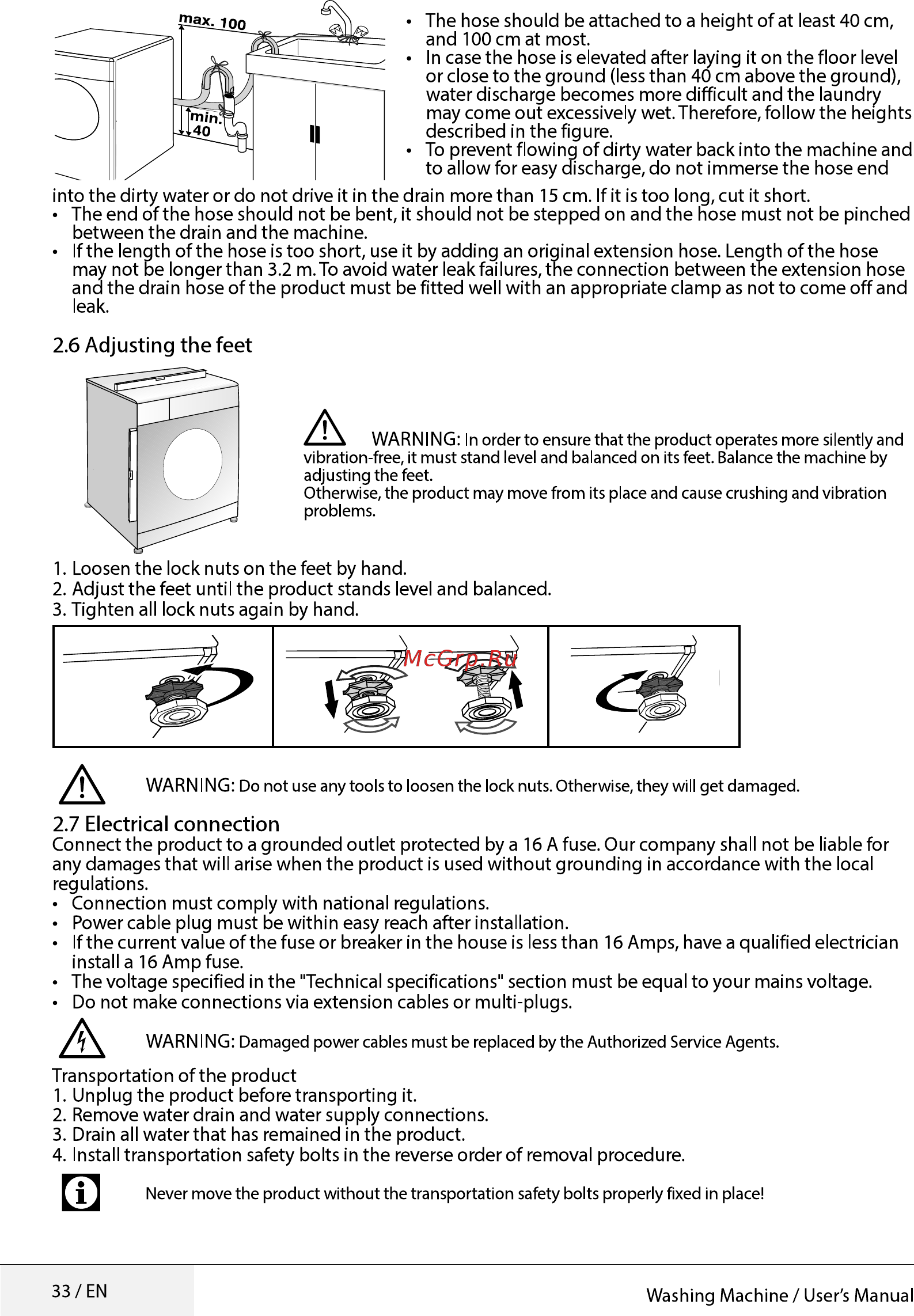 Beko WRE 6511 BWW [33/52] Adjusting the feet