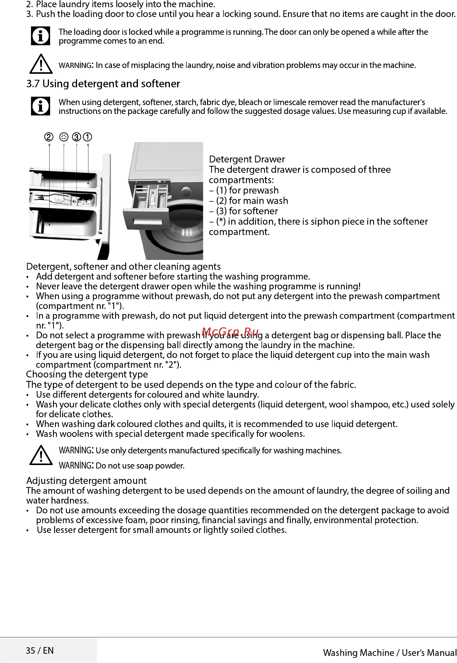 Beko WRE 6511 BWW [35/52] Using detergent and softener