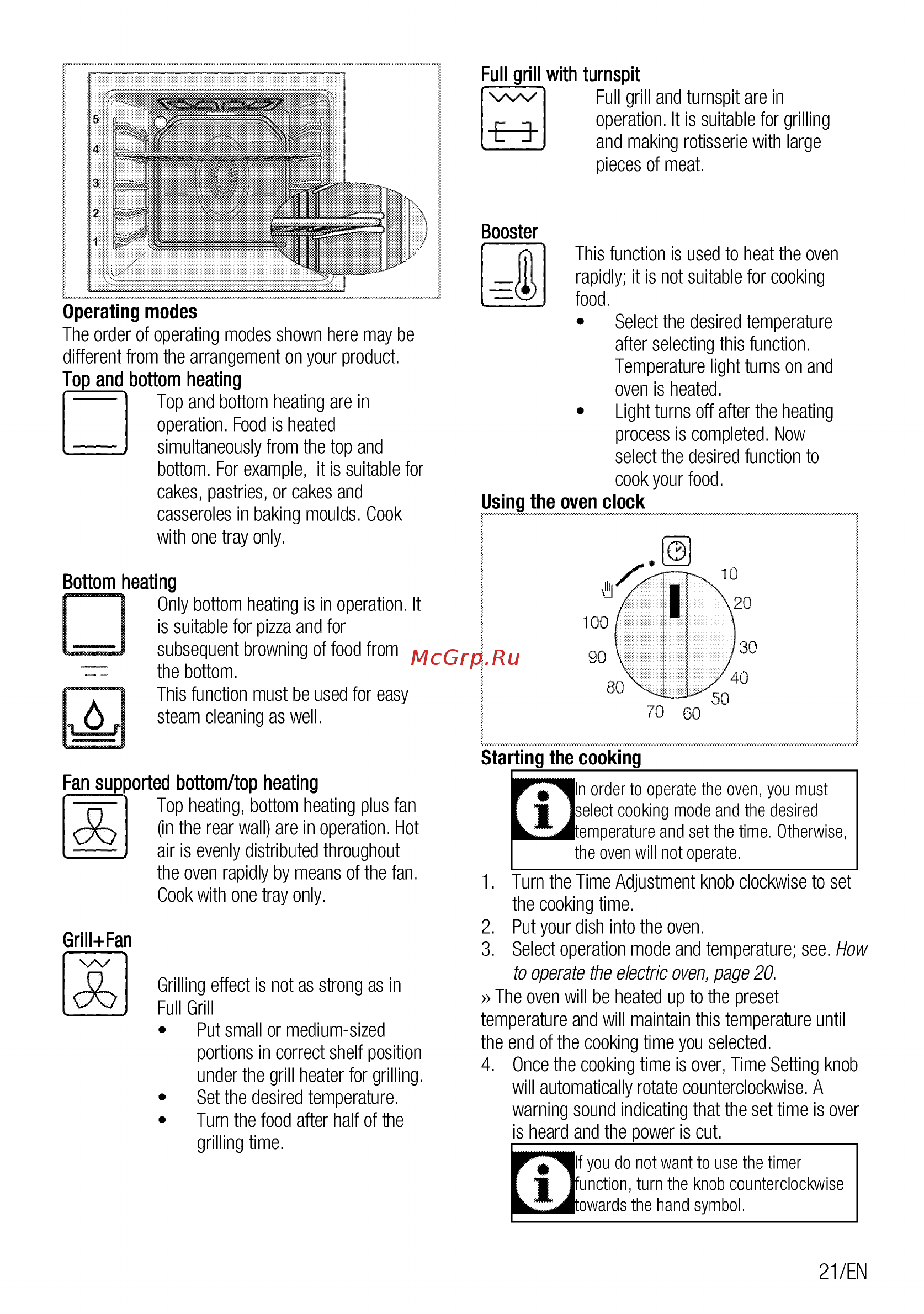 Beko FSET52130GW [21/100] F you do not want to use the timer unction turn the knob counterclockwise owards the hand symbol