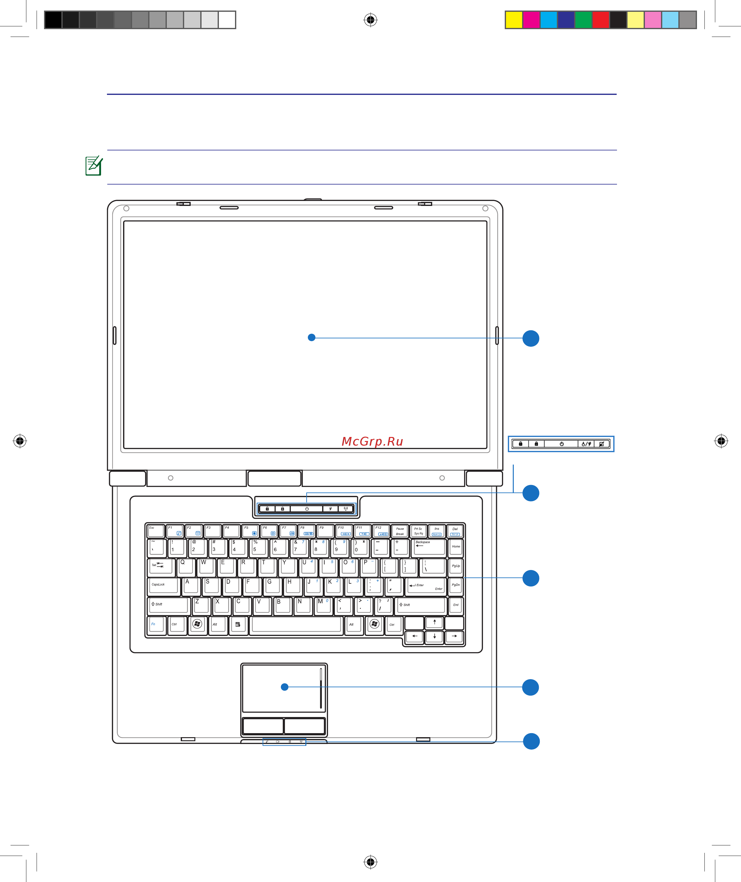 Asus X58L T5750 [12/82] Верхняя сторона
