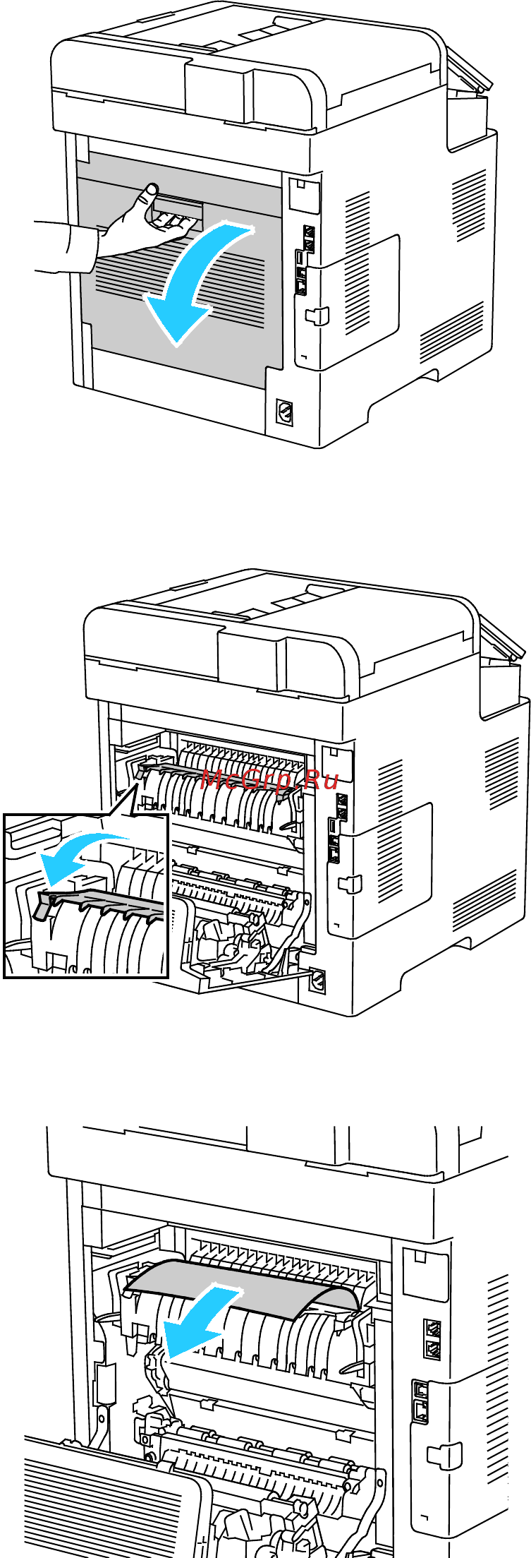 Xerox WorkCentre 6515VDNI Черный, голубой, пурпурный, желтый [202/320] Извлечение застрявшей бумаги на участке фьюзера