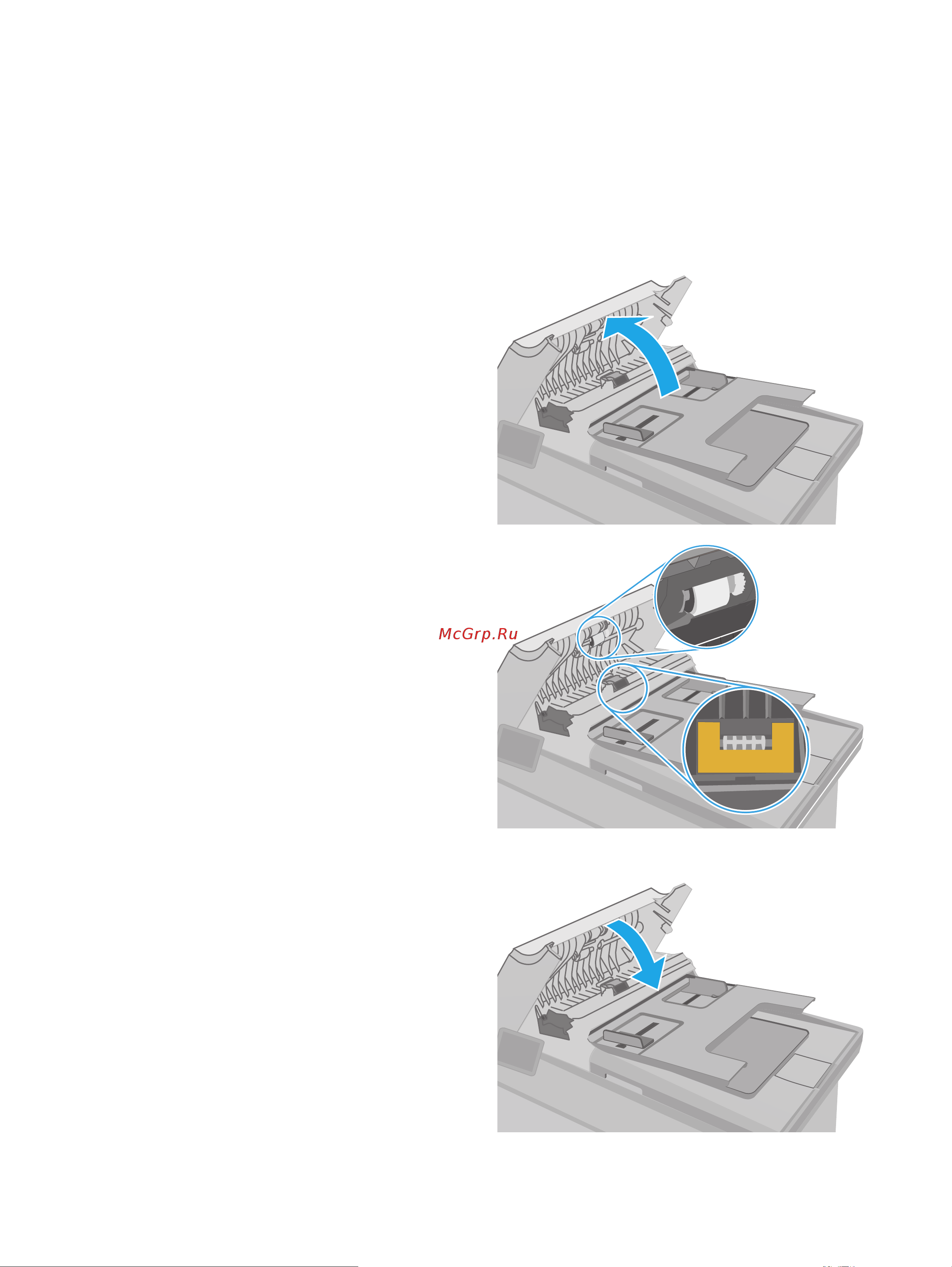 HP LaserJet Ultra MFP M230-M231 [192/216] Очистите ролики подачи и разделительную пластину устройства подачи документов