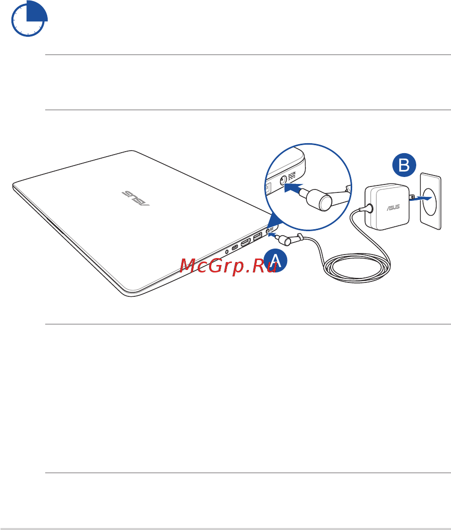 Asus ViVoBook S15 S510UN-BQ449 [24/96] A подключите шнур от блока питания к разъему питания dc ноутбука