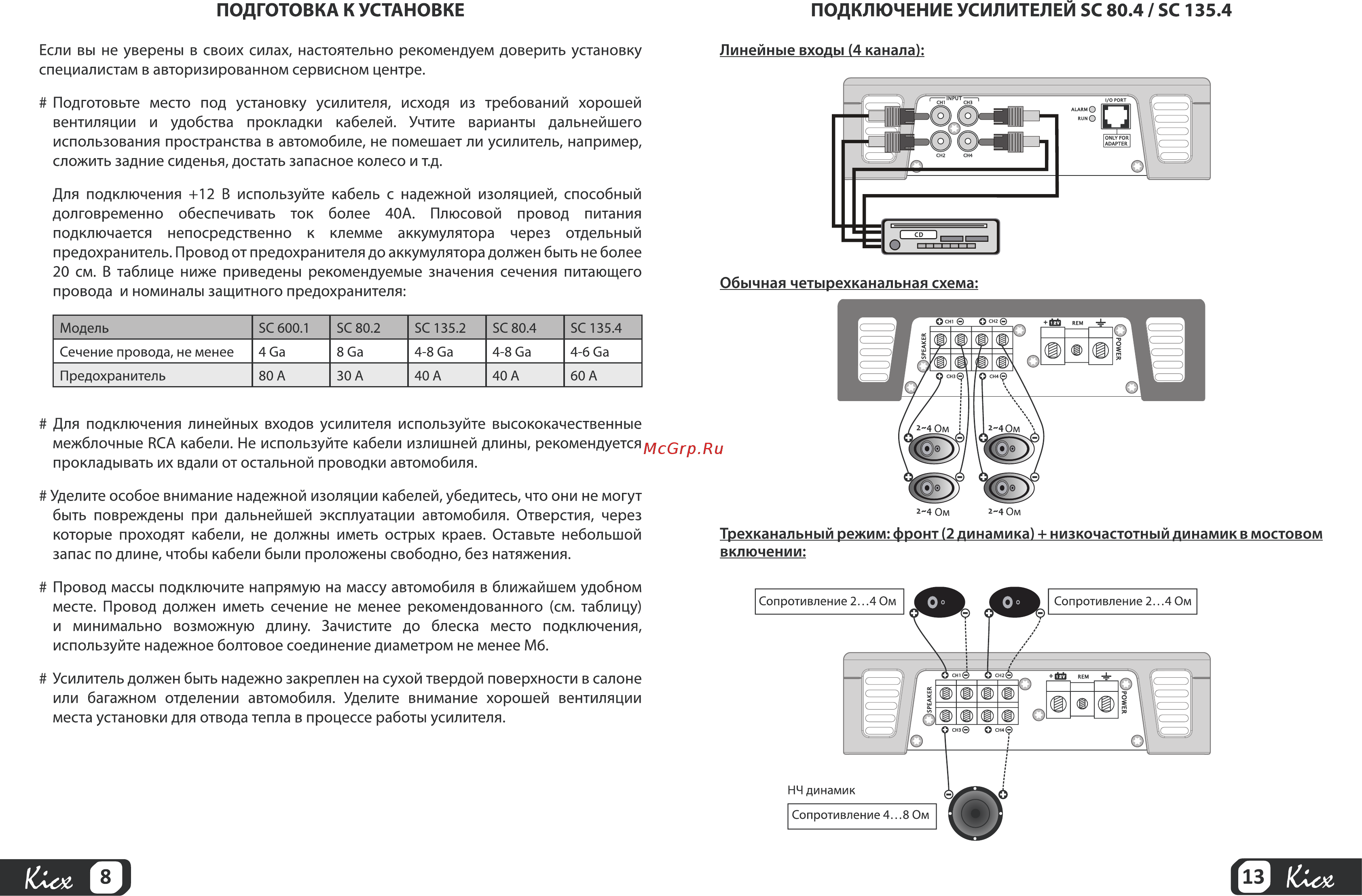 Kicx SC 135.4 [8/10] Подготовка к установке подключение усилителей sc 80 sc 135