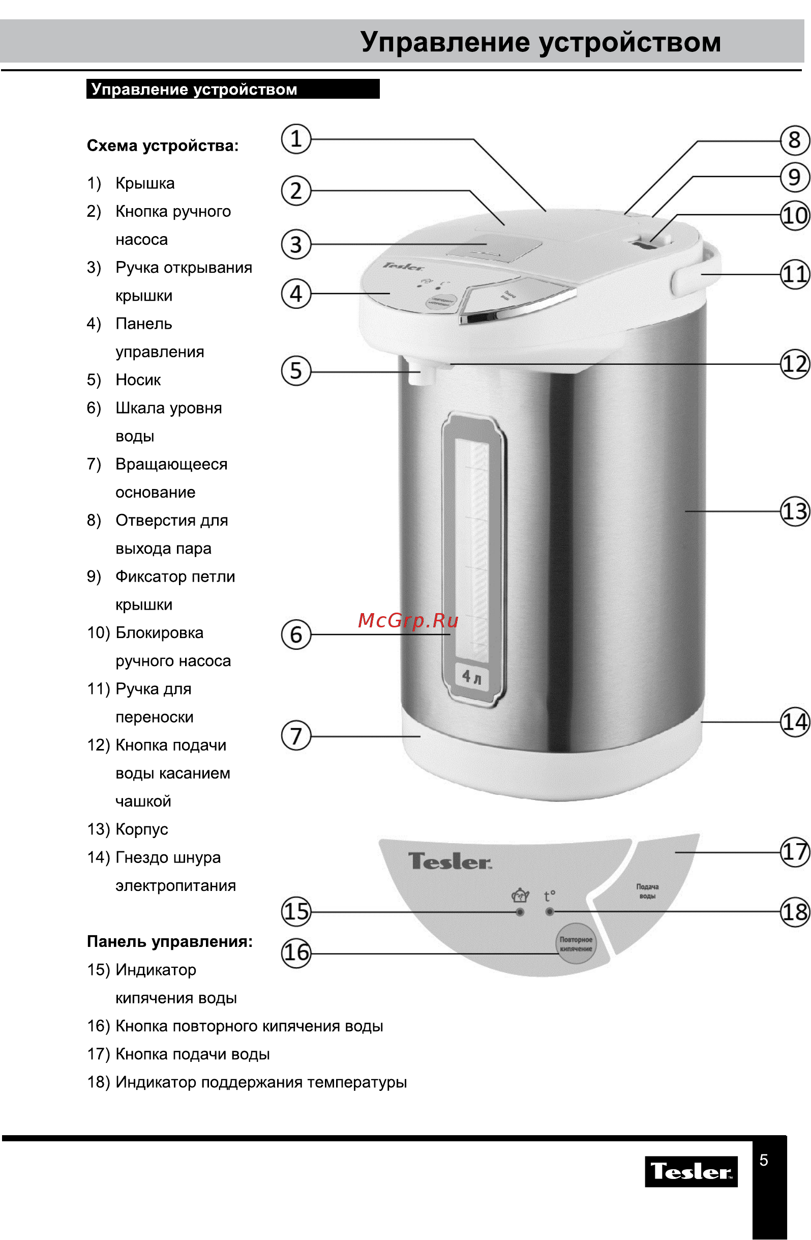 Tesler TP-4001 [5/9] Управление устройством