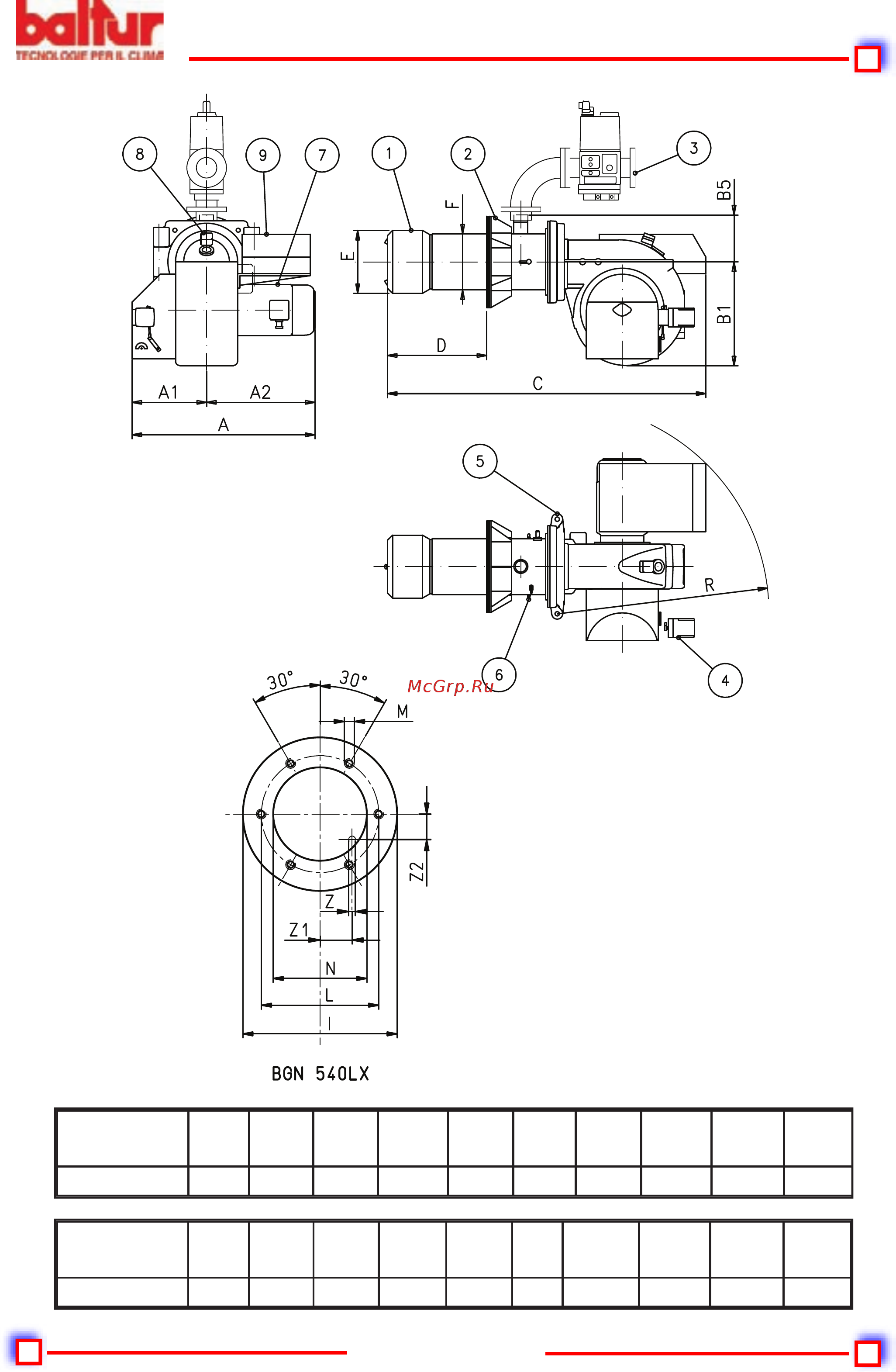 Baltur BGN 200 LX-V [9/57] Головка горения 2 фланец 3 модуляционный клапан 4 серводвигатель для
