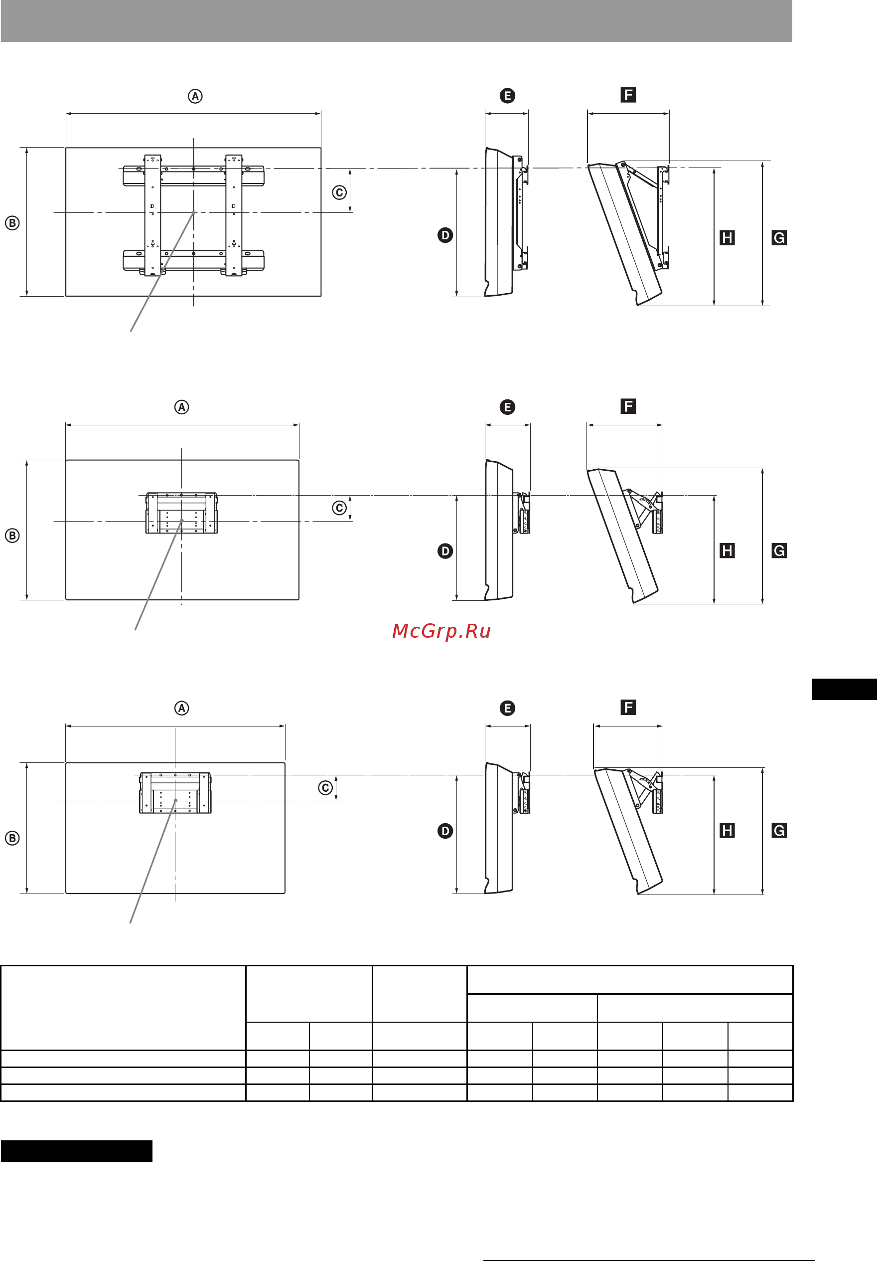Sony KDL-19L4000 [32/36] Таблица установочных размеров телевизора