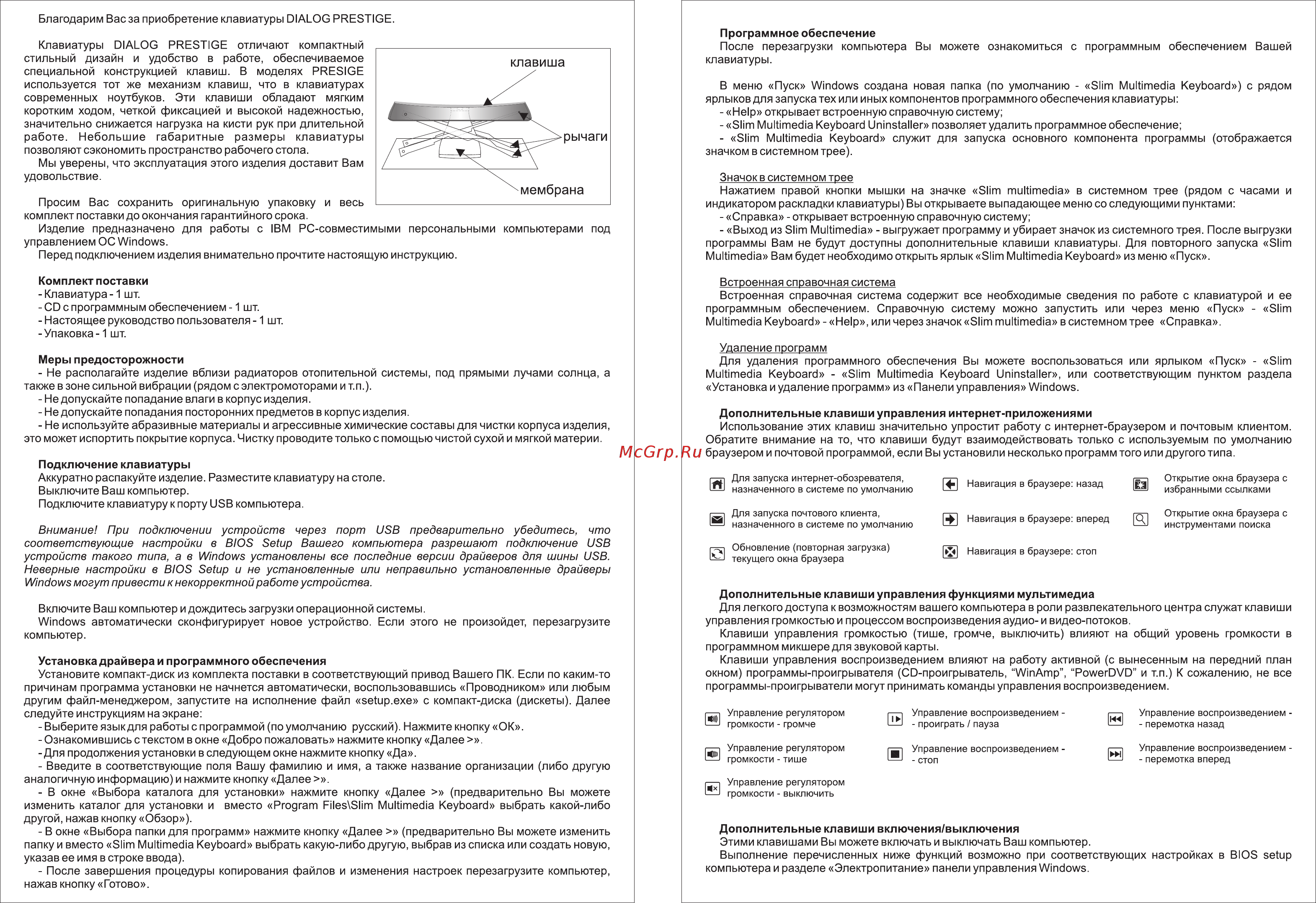 Dialog KP-105BU [2/2] Дополнительные клавиши управления функциями мультимедиа