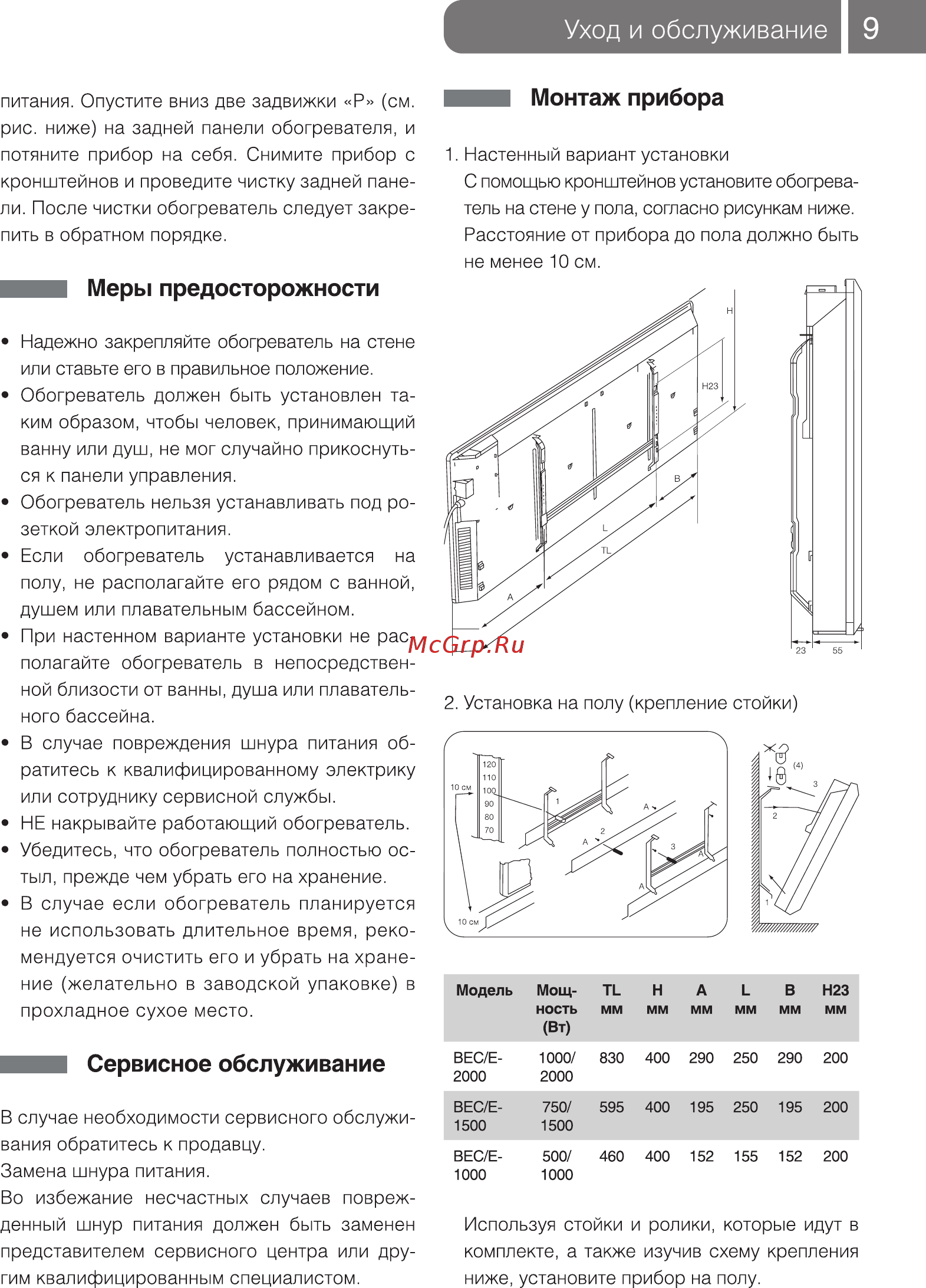 Ballu Camino Electronic BEC/E-1000 [9/14] Уход и обслуживание i
